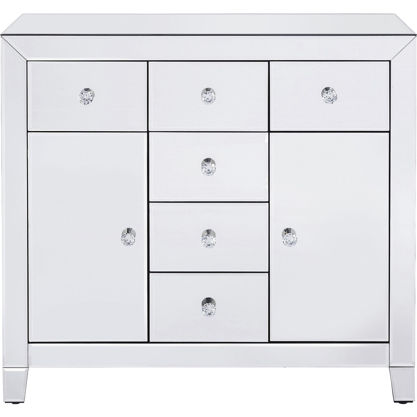 Commode 2 portes 6 tiroirs en verre miroir (photo) Commode 2 portes 6 tiroirs en verre miroir