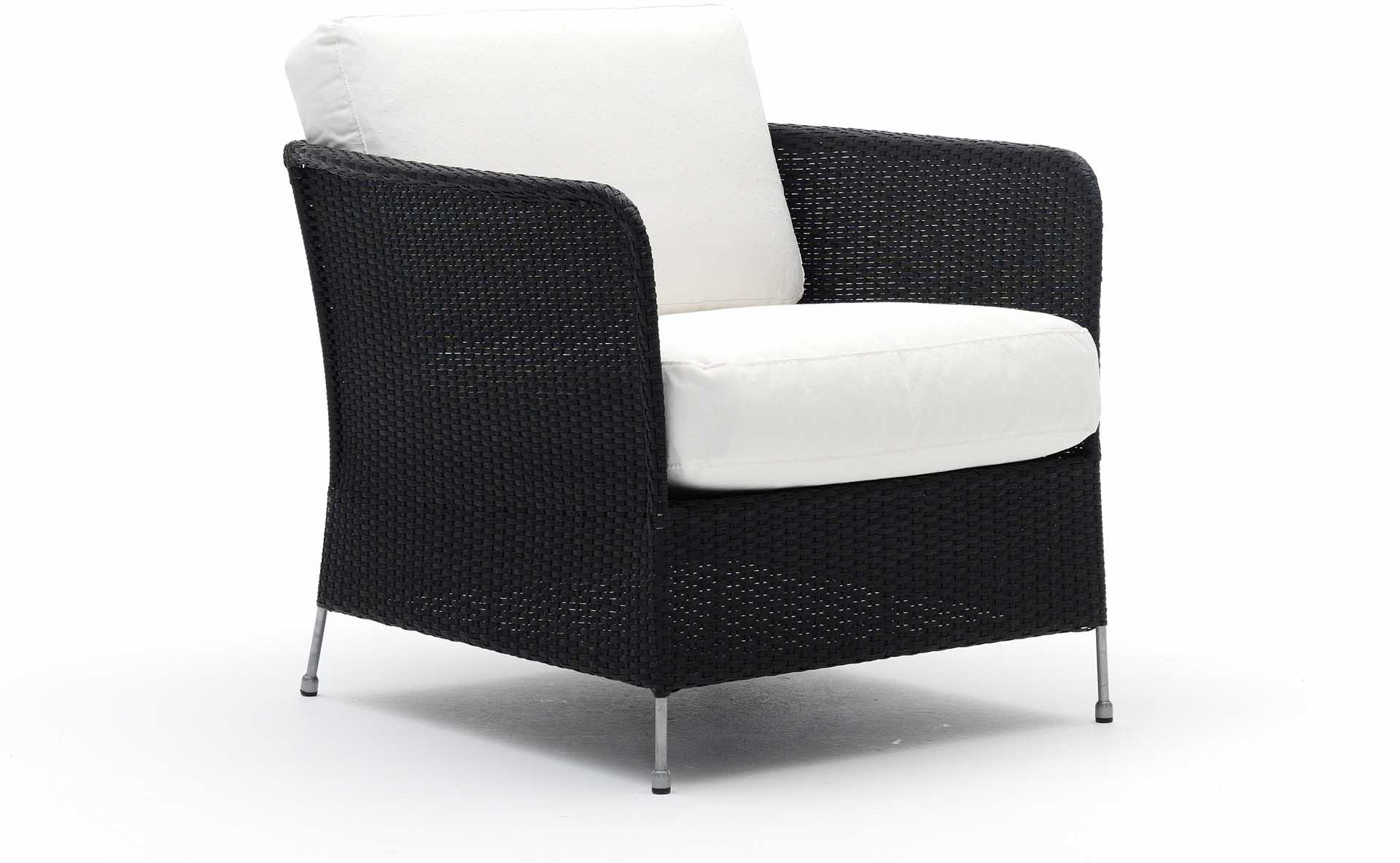 Fauteuil lounge en acier et fibre synthétique noir et coussin blanc