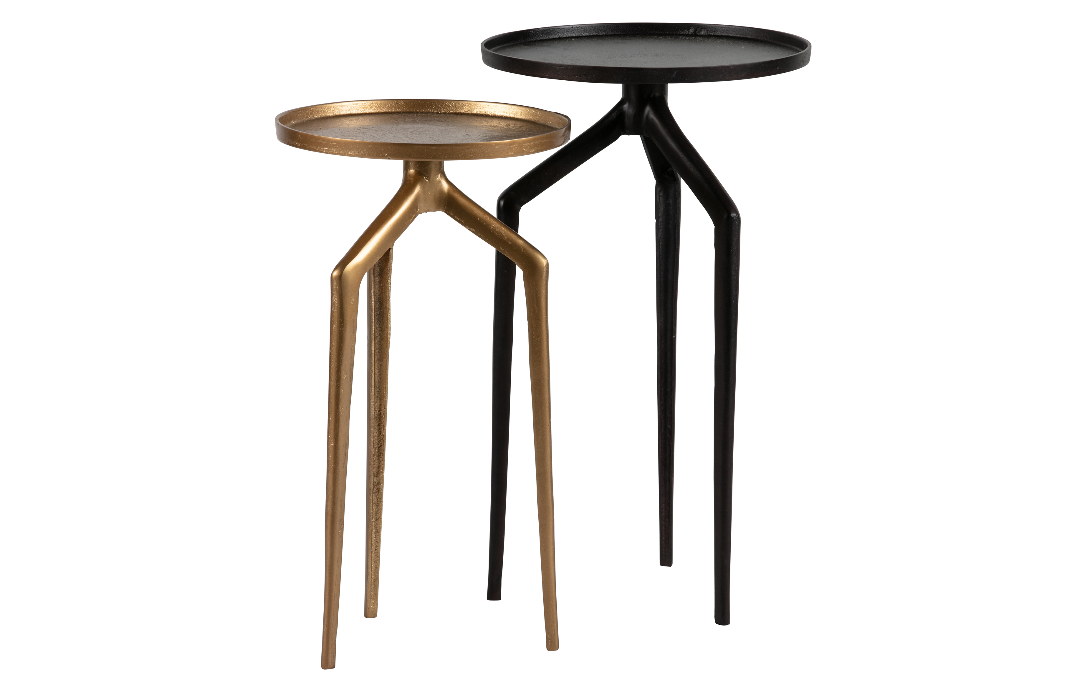 2 tables d'appoint en métal laiton et noir 2 tables d'appoint en métal laiton et noir