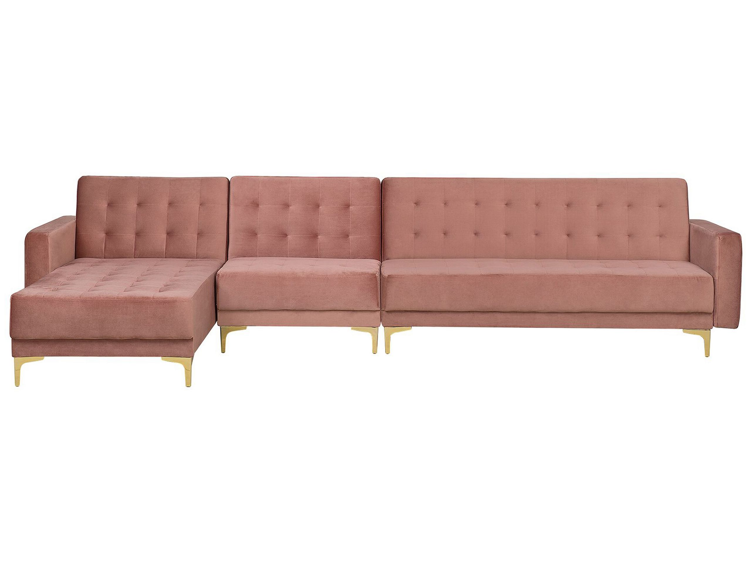 Canapé angle droite convertible en velours rose 5 places (photo) Canapé angle droite convertible en velours rose 5 places