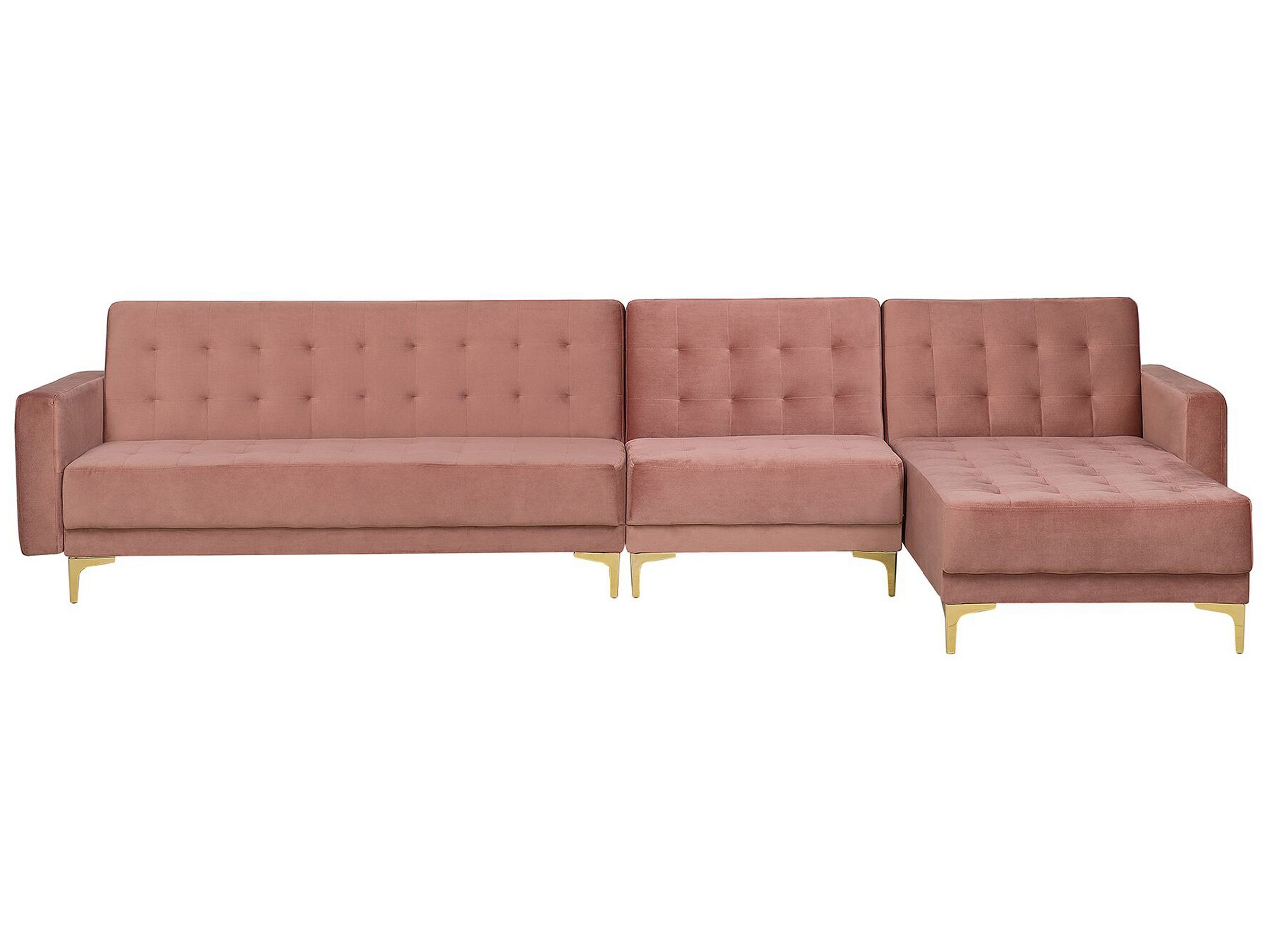 Canapé angle gauche convertible en velours rose 5 places (photo) Canapé angle gauche convertible en velours rose 5 places