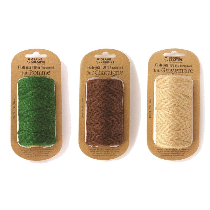 3 bobines de fil de jute vert marron beige 100mx2mm (photo) 3 bobines de fil de jute vert marron beige 100mx2mm