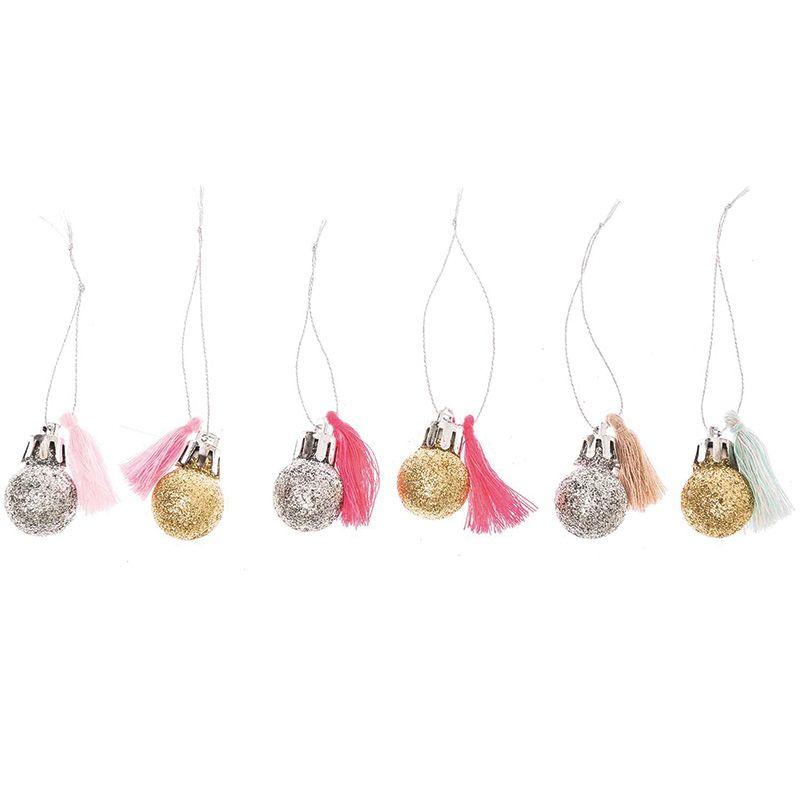 6 mini boules de Noël à paillettes et pompons fluo et pastel 6 mini boules de Noël à paillettes et pompons fluo et pastel