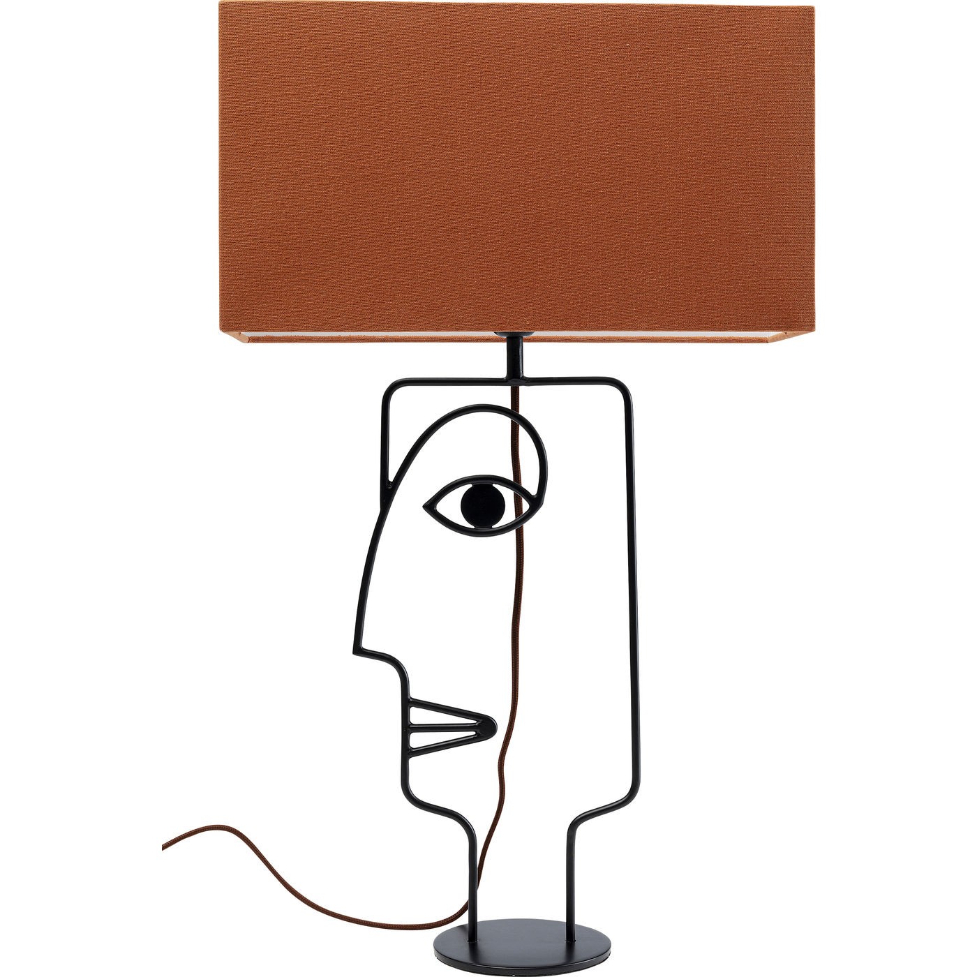 Lampe visage en acier et abat-jour en coton orange Lampe visage en acier et abat-jour en coton orange