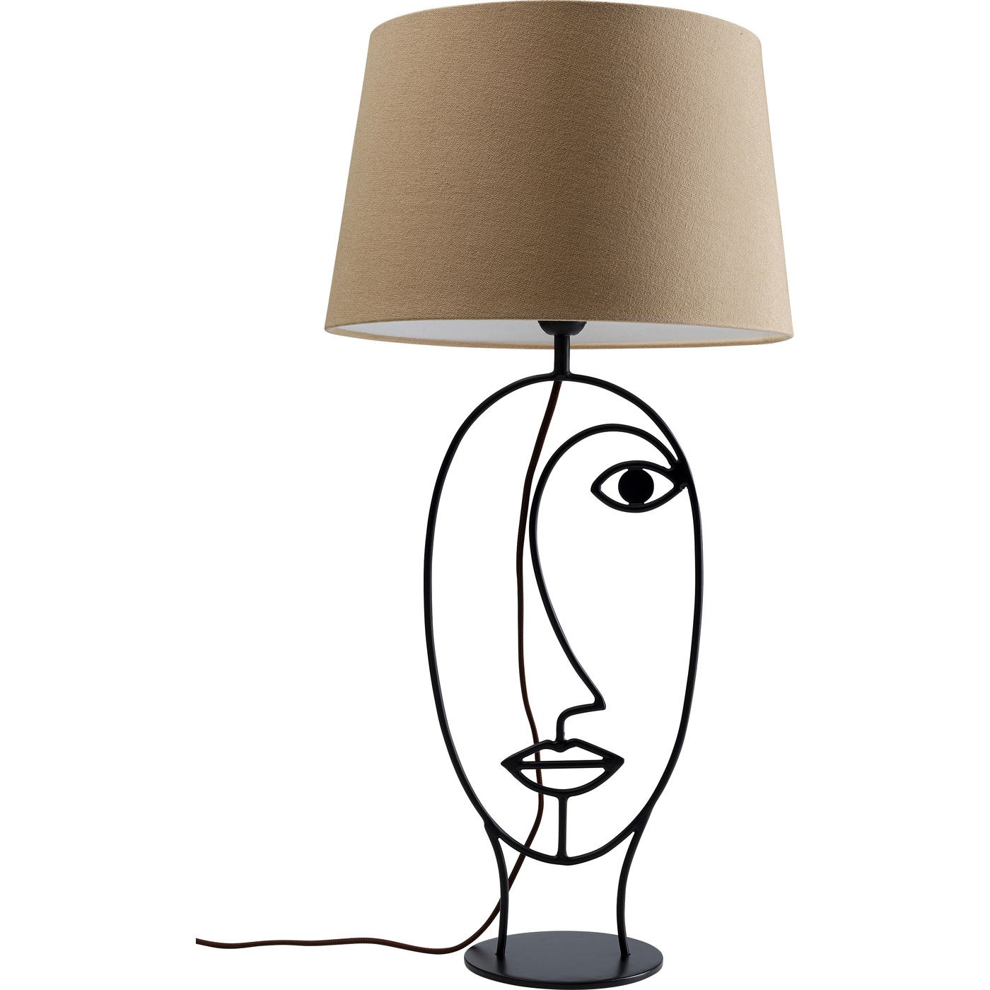 Lampe visage en acier et abat-jour en coton marron Lampe visage en acier et abat-jour en coton marron