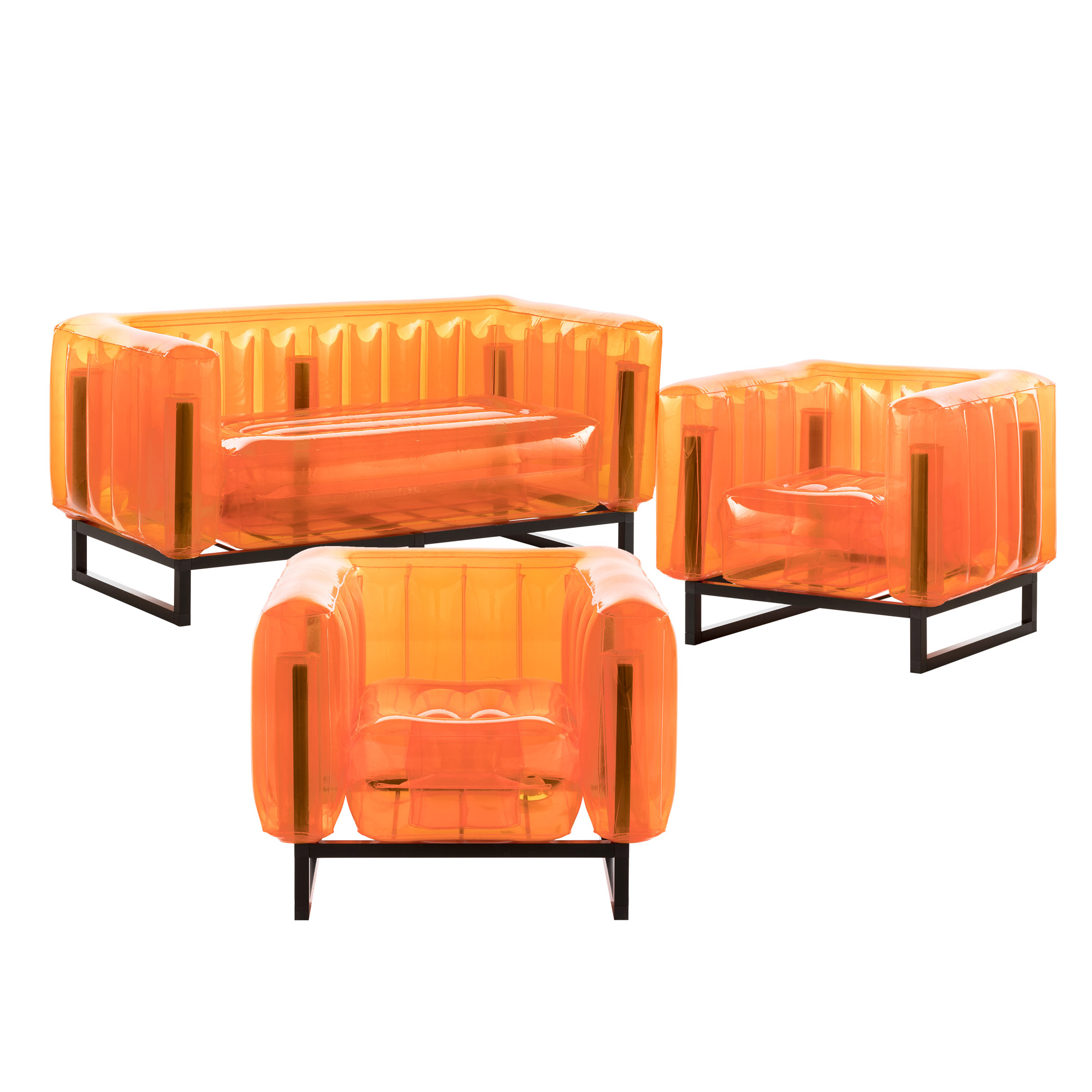 Salon de jardin design 1 canapé et 2 fauteuils oranges cadre aluminium
