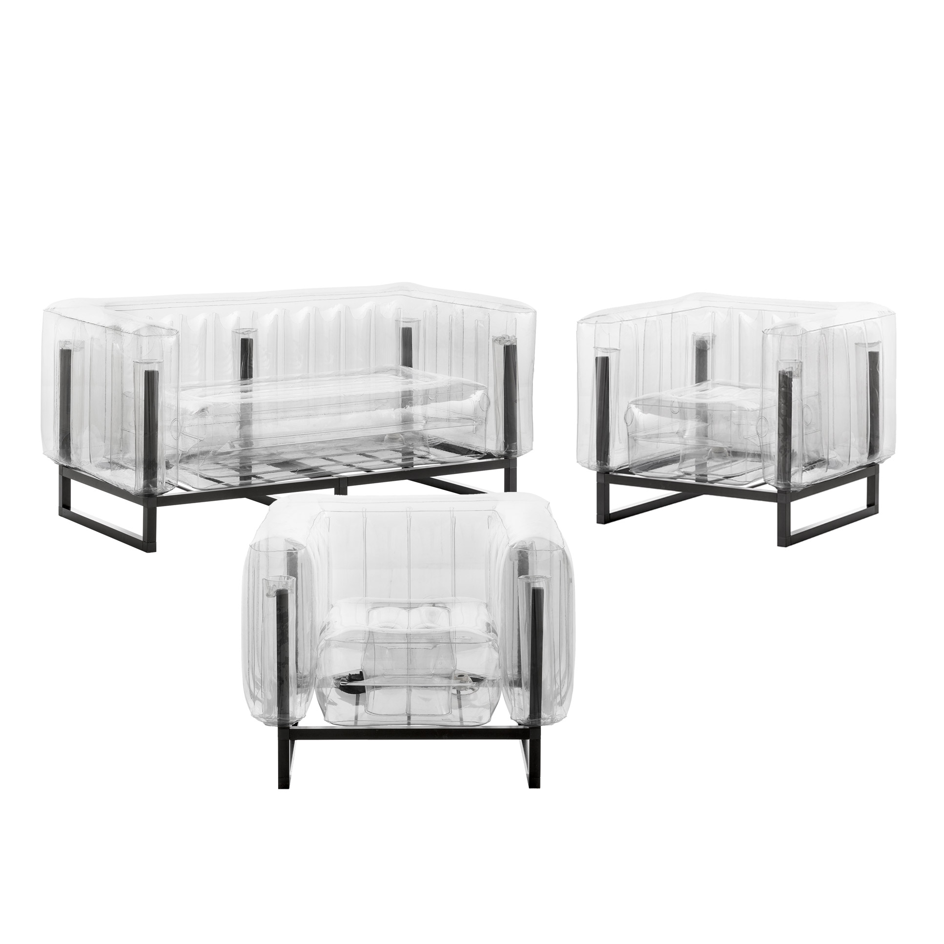 Salon de jardin design 1 canapé et 2 fauteuils transparents