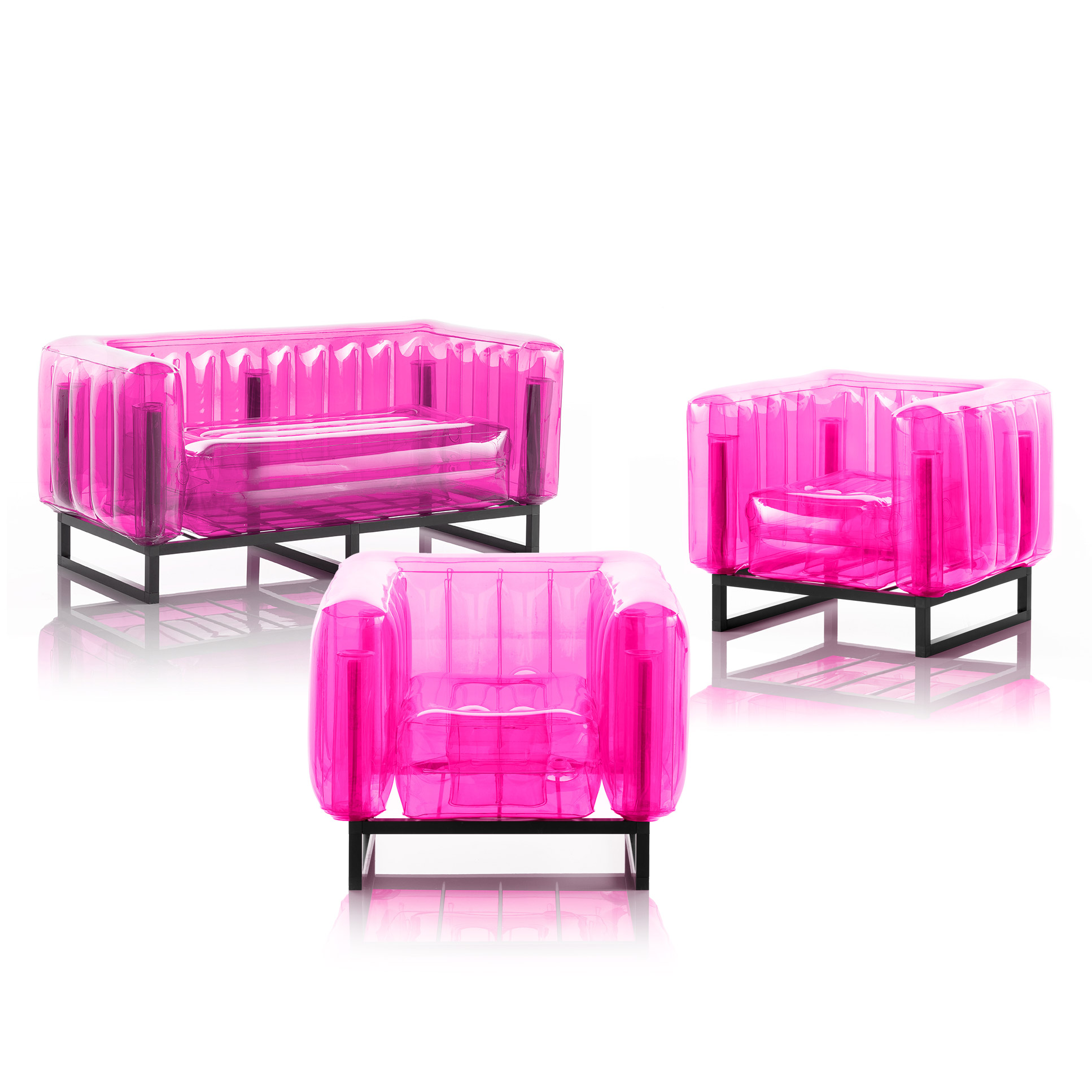 Salon de jardin design 1 canapé et 2 fauteuils roses cadre aluminium