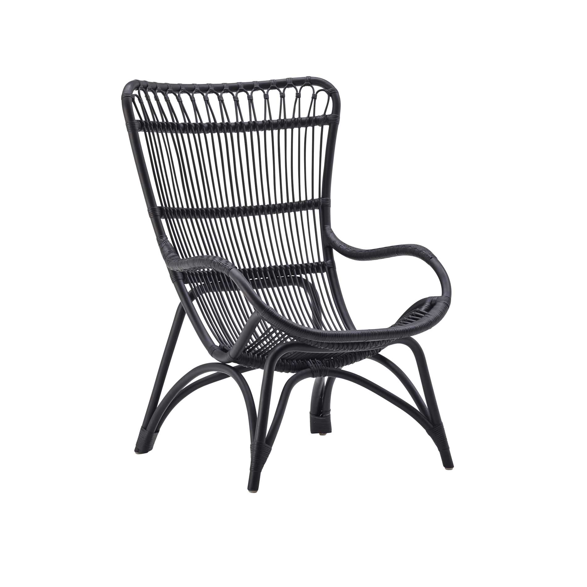 Fauteuil haut dossier en rotin noir mat