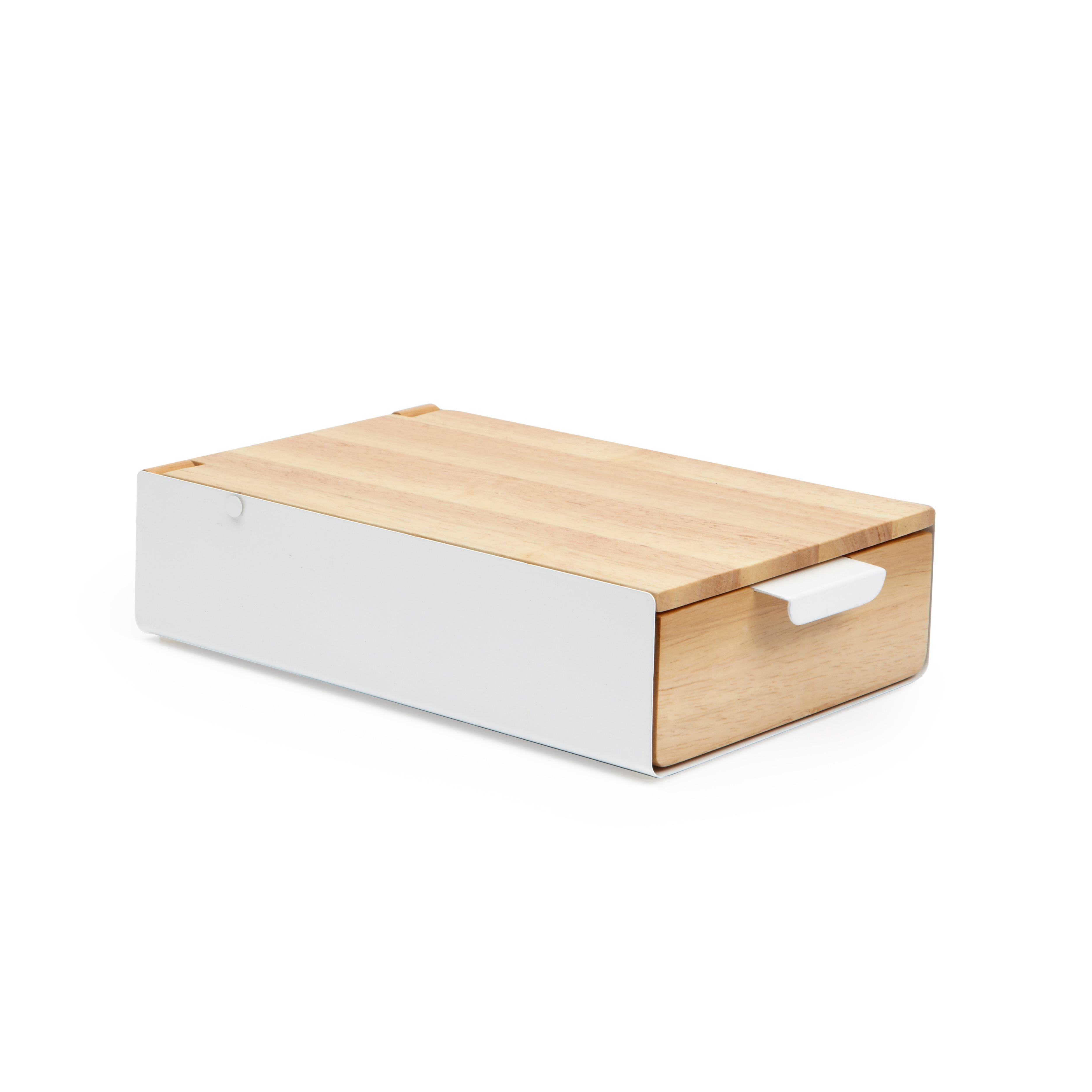 Boîte à bijoux avec miroir intégré en bois naturel et métal blanc (photo) Boîte à bijoux avec miroir intégré en bois naturel et métal blanc