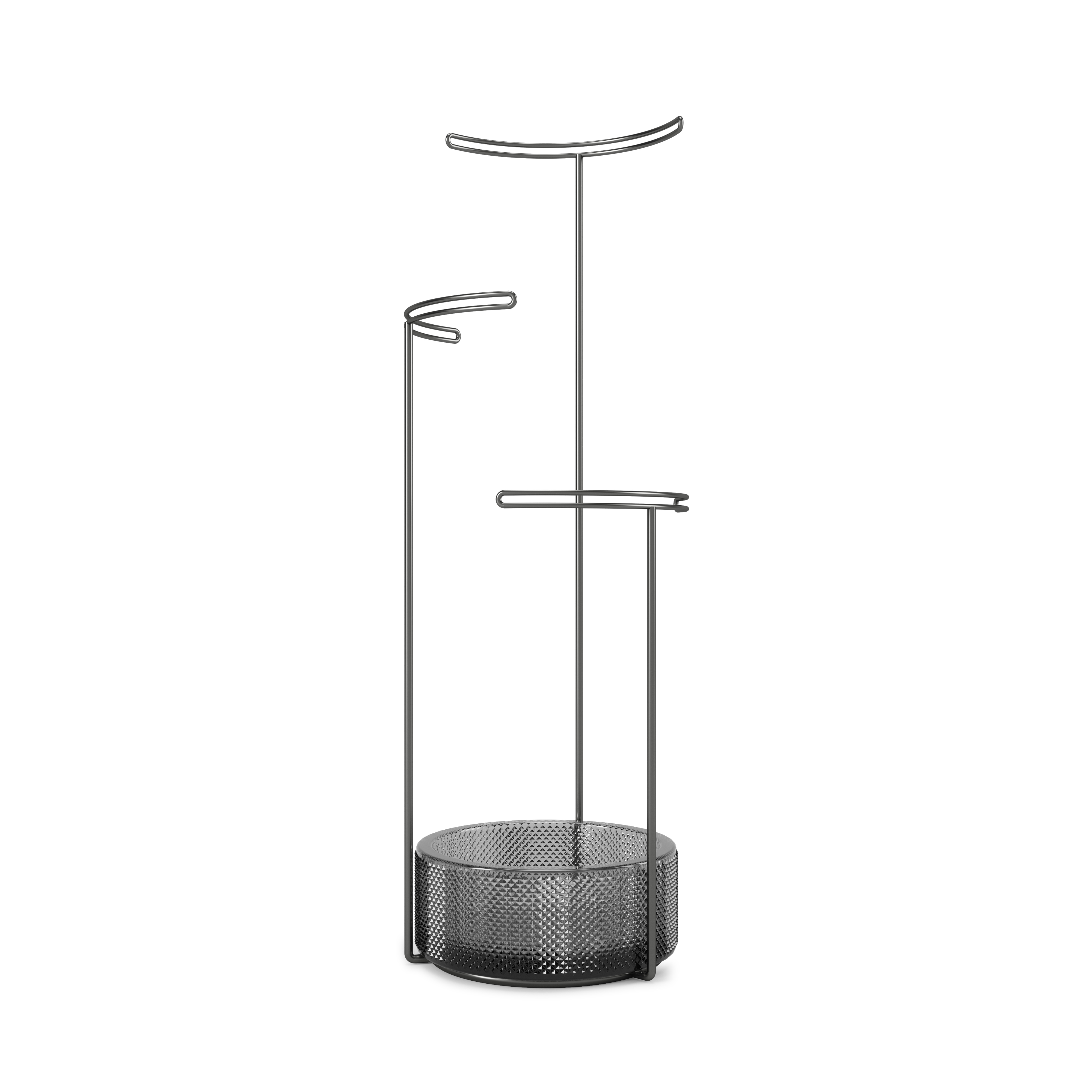 Arbre à bijoux en verre fumé et tiges nickel Arbre à bijoux en verre fumé et tiges nickel