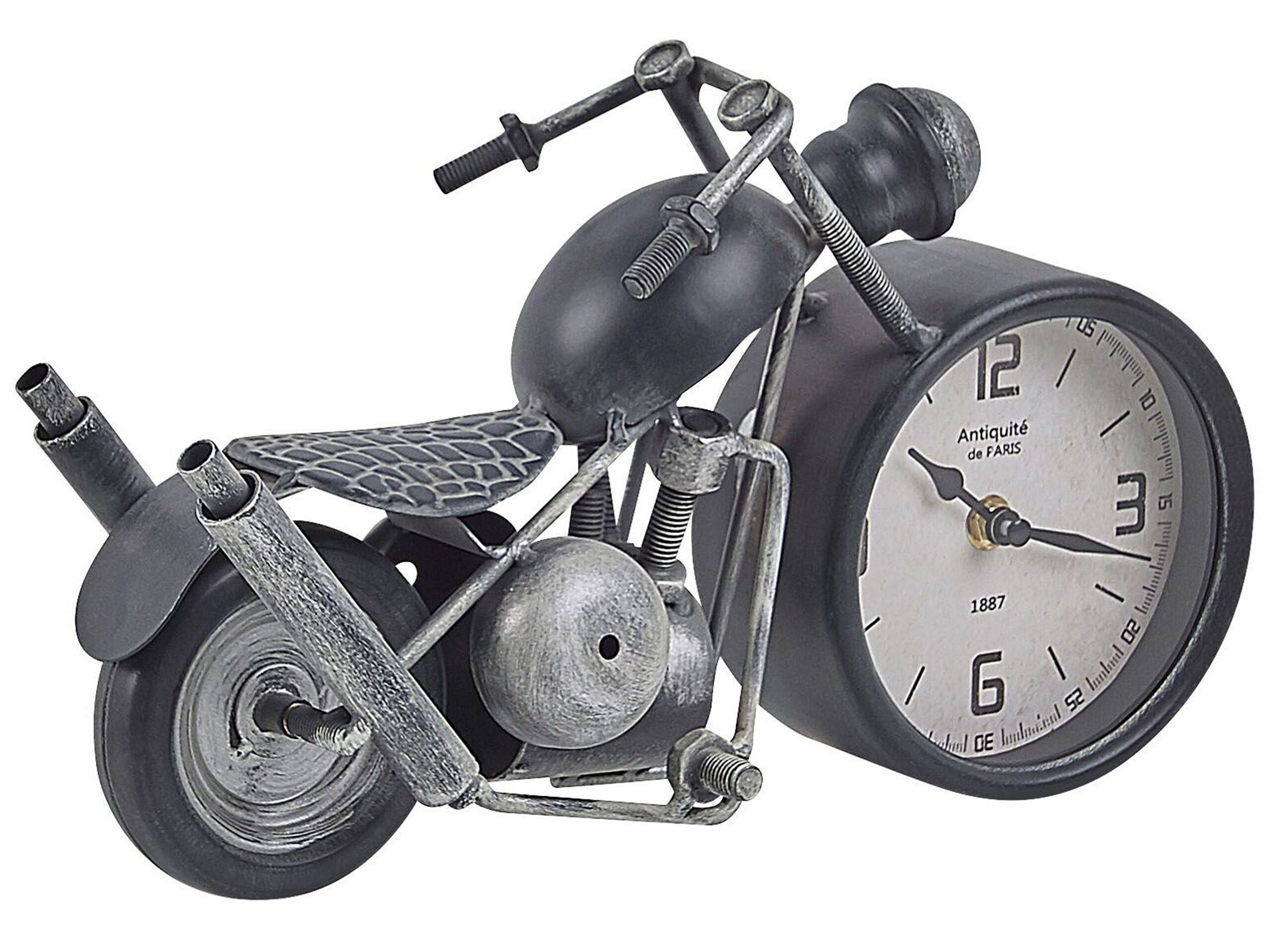 Horloge de table moto noire et argentée 19 cm