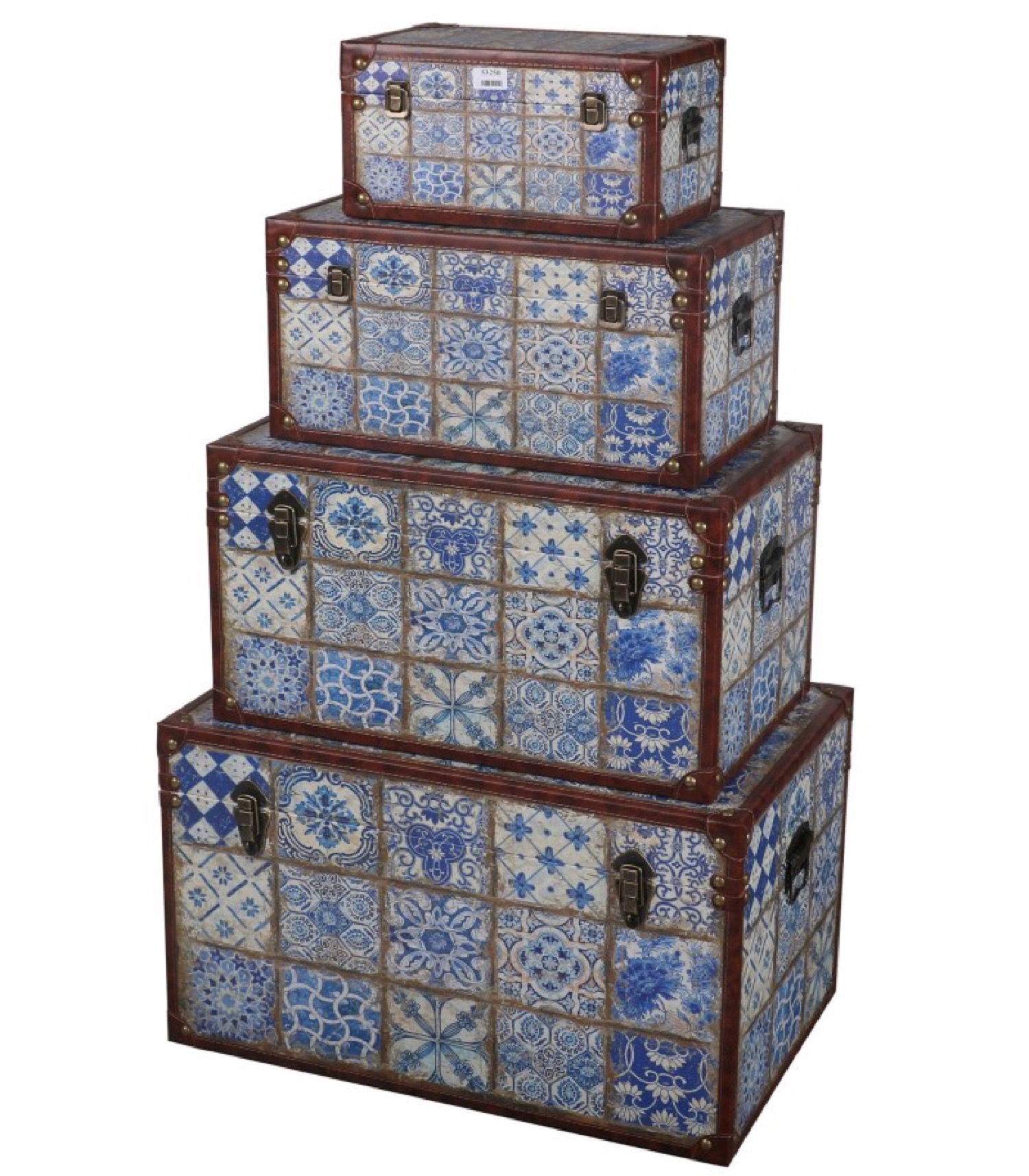 Set de 4 malles de rangement similicuir carreaux de ciment Set de 4 malles de rangement similicuir carreaux de ciment
