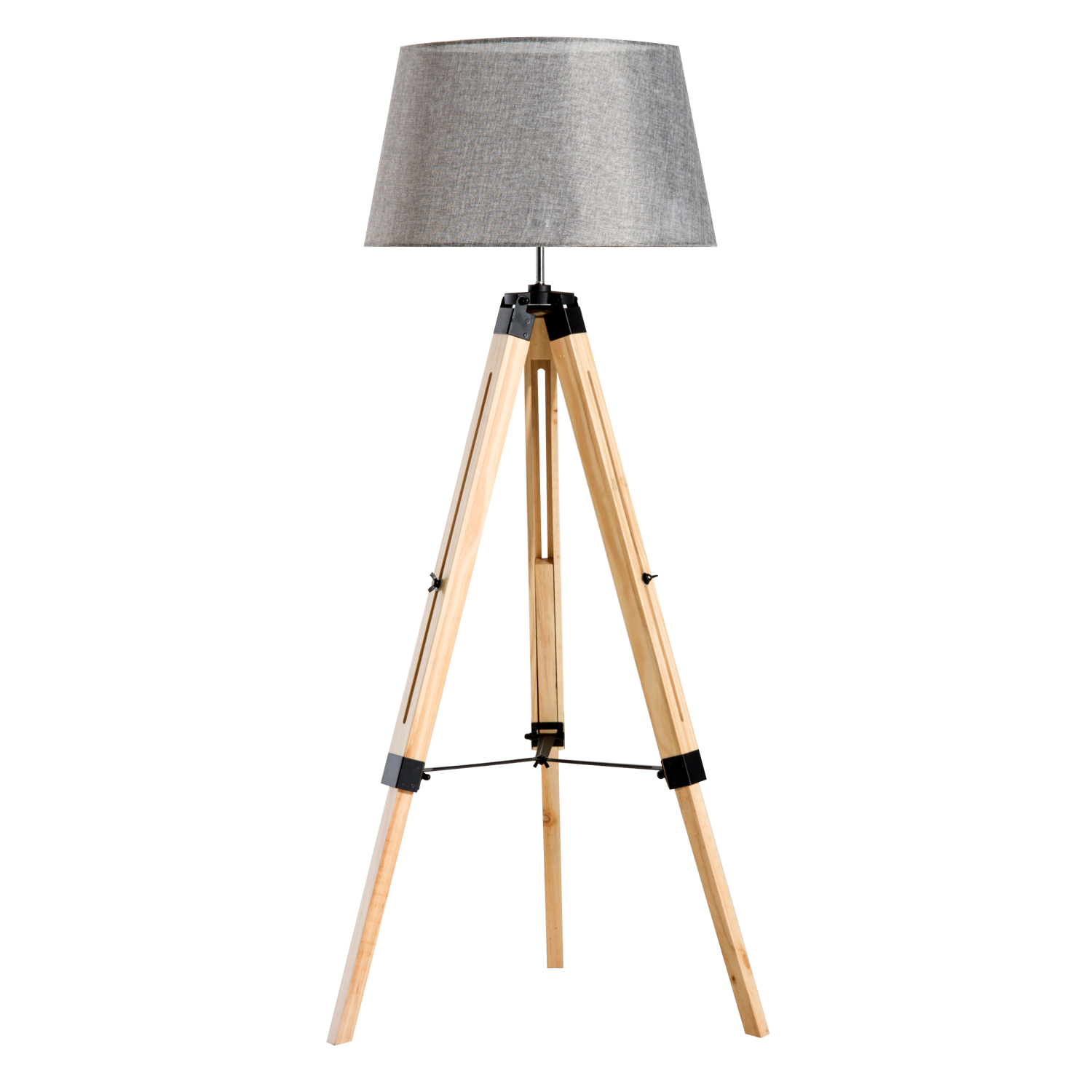 Lampadaire trépied en bois hauteur réglable 99-143 cm gris Lampadaire trépied en bois hauteur réglable 99-143 cm gris