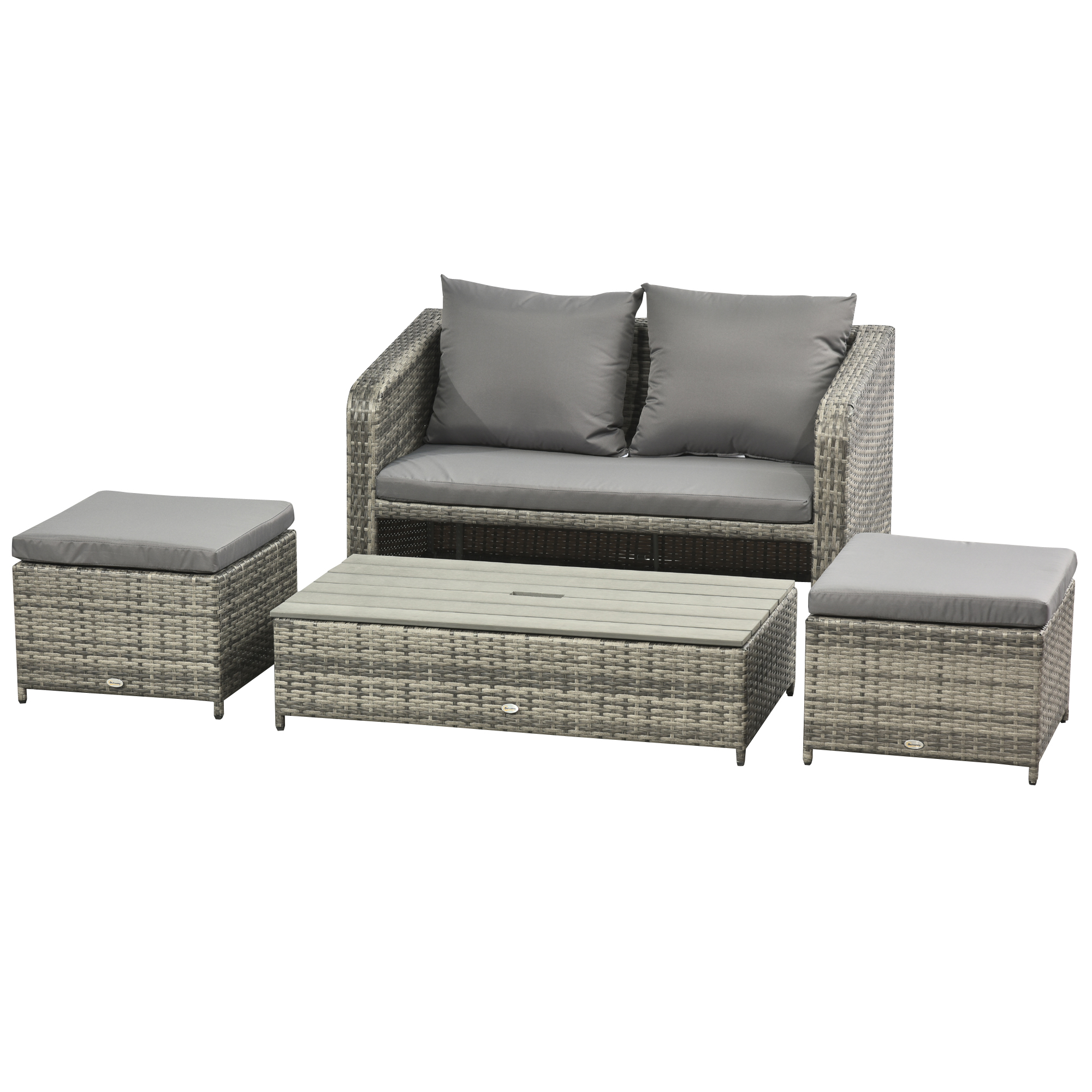 Ensemble salon de jardin 4 places table basse relevable résine gris