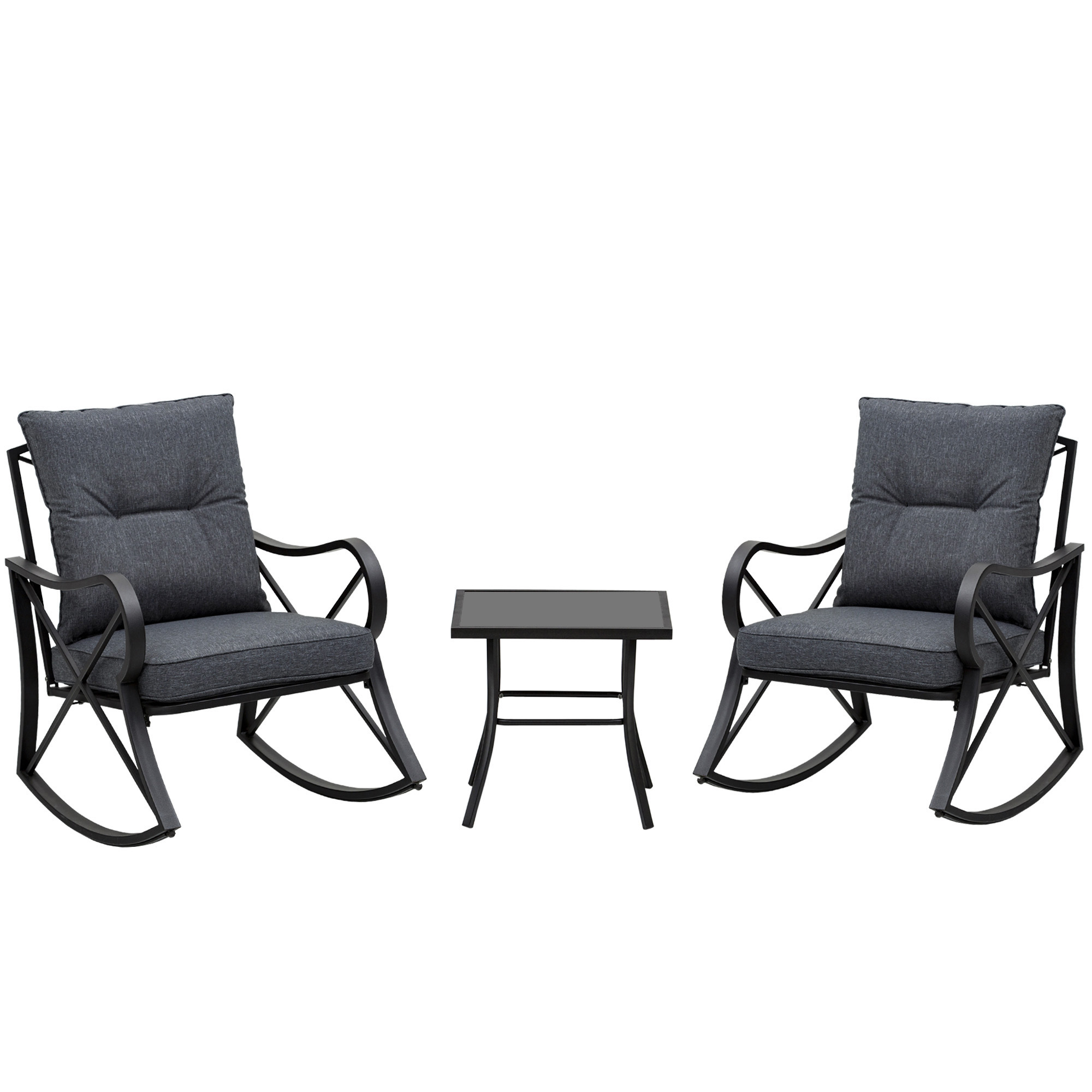 Ensemble de jardin 3 pièces acier époxy noir polyester gris (photo) Ensemble de jardin 3 pièces acier époxy noir polyester gris