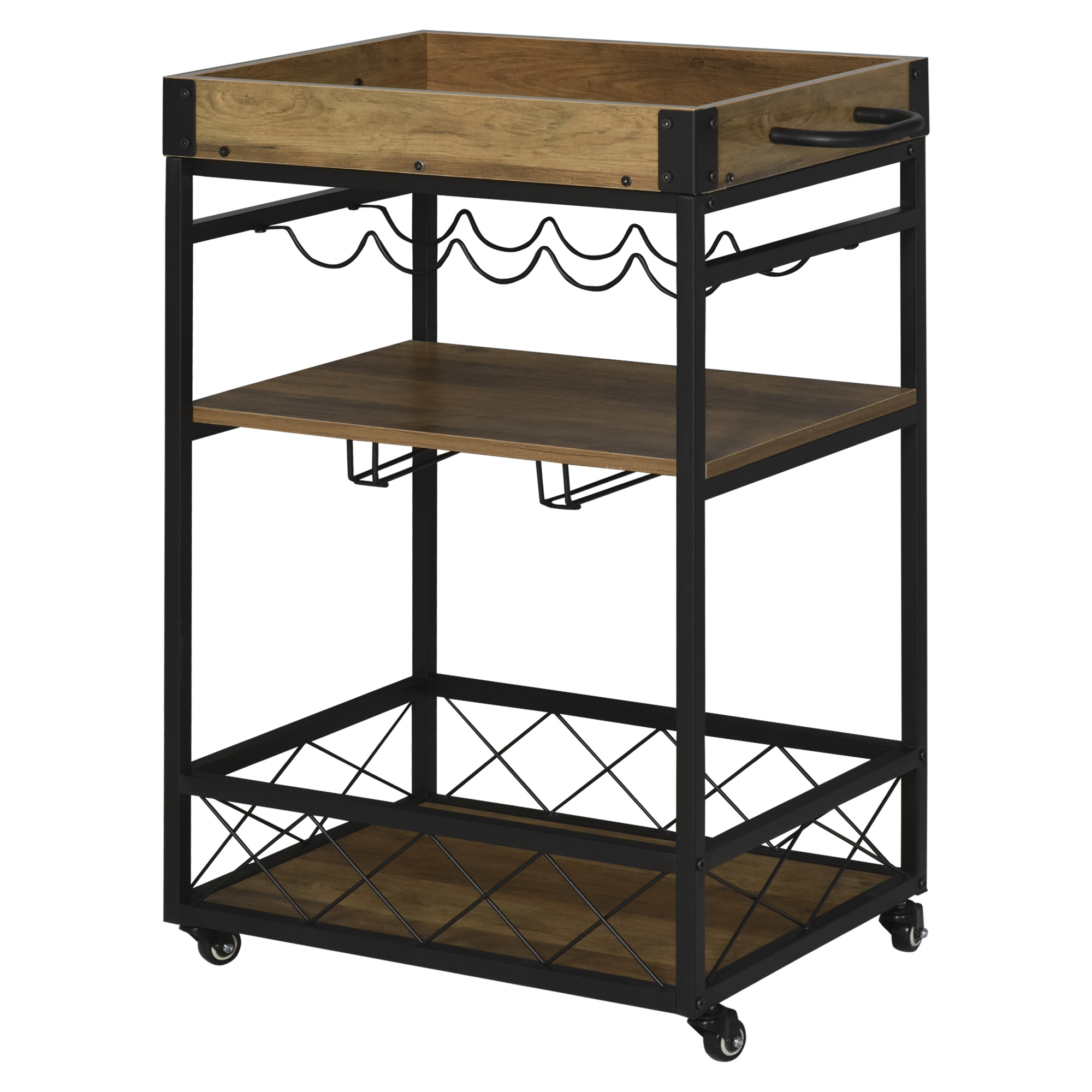 Desserte Vintage industriel multi-rangements métal noir imitation bois
