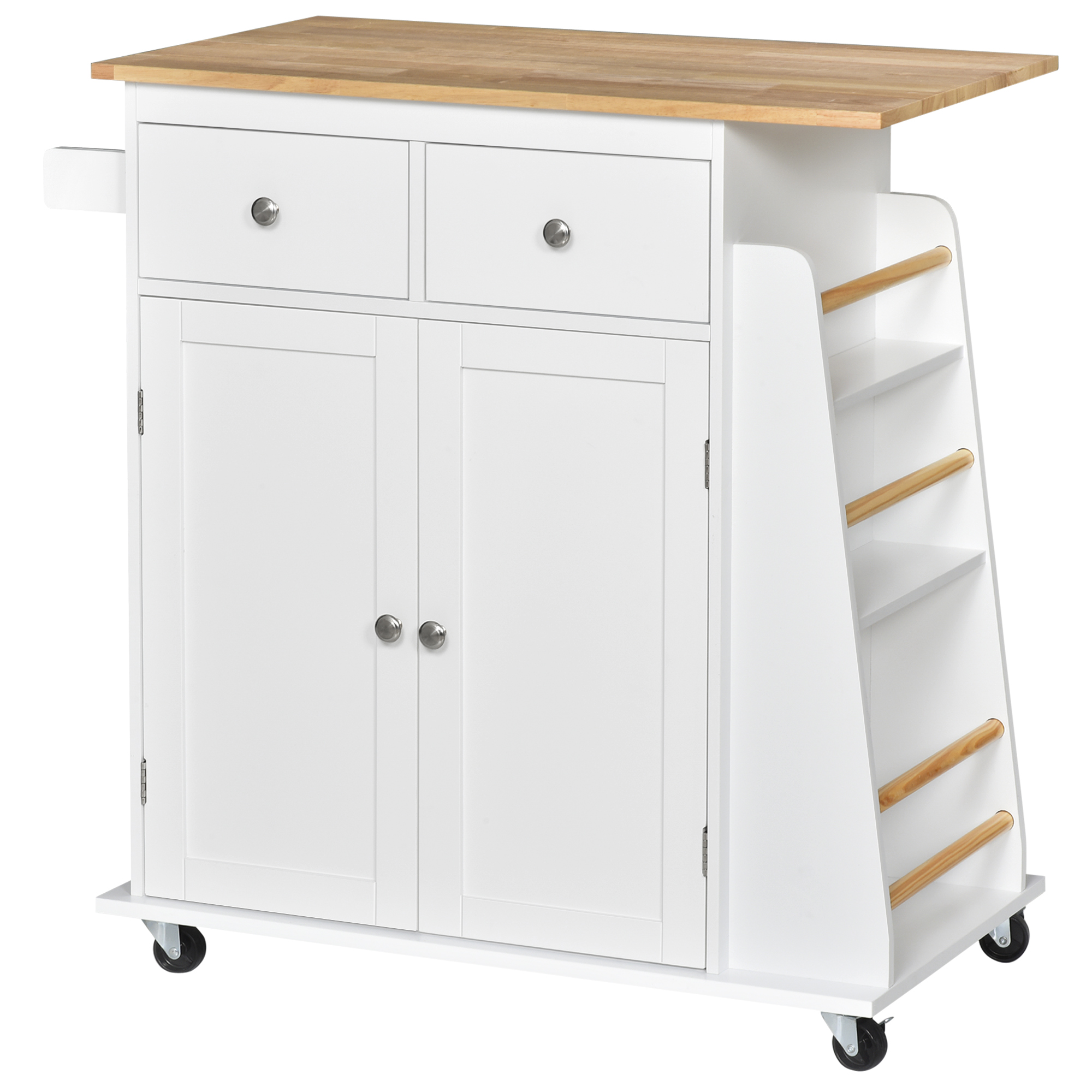 Desserte de cuisine multi rangements MDF blanc hévéa Desserte de cuisine multi rangements MDF blanc hévéa