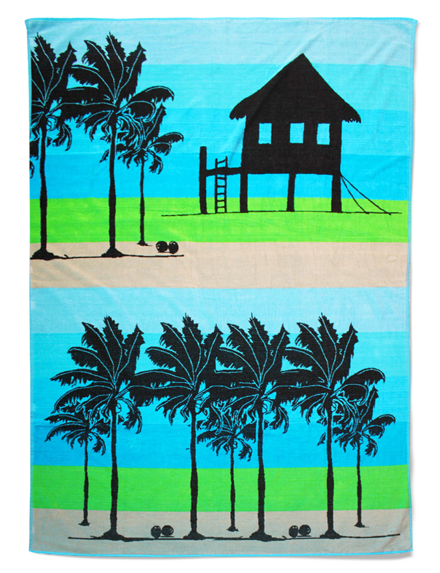 Serviette de plage éponge velours bleu cabana 140 x 180 (photo) Serviette de plage éponge velours bleu cabana 140 x 180