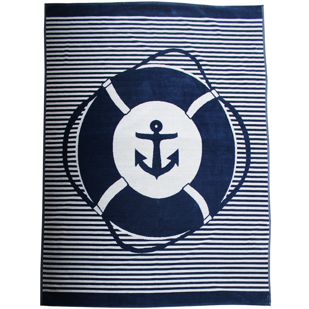 Serviette de plage éponge velours bleu marine sail&go 140 x 180 (photo) Serviette de plage éponge velours bleu marine sail&go 140 x 180