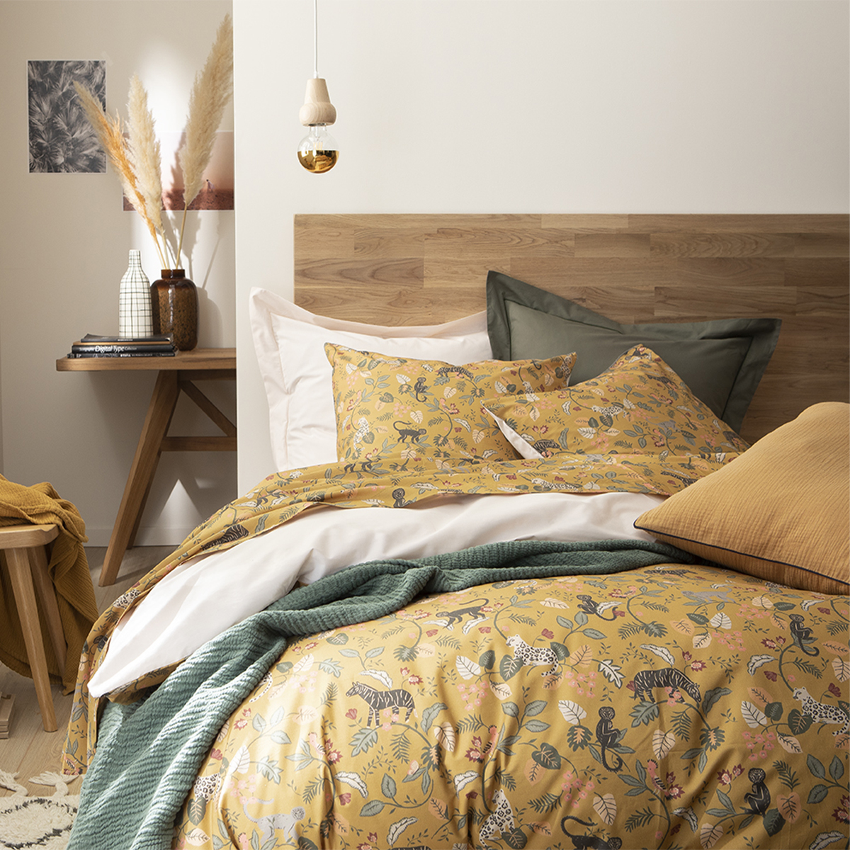 Parure de lit imprimée en percale de coton jaune 200x200