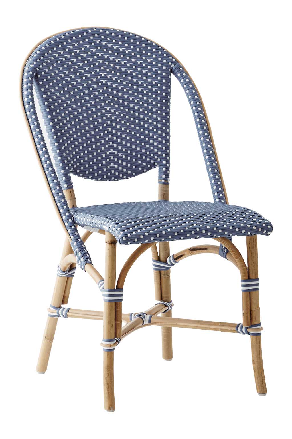 Chaise repas empilable en rotin et fibre synthétique bleu