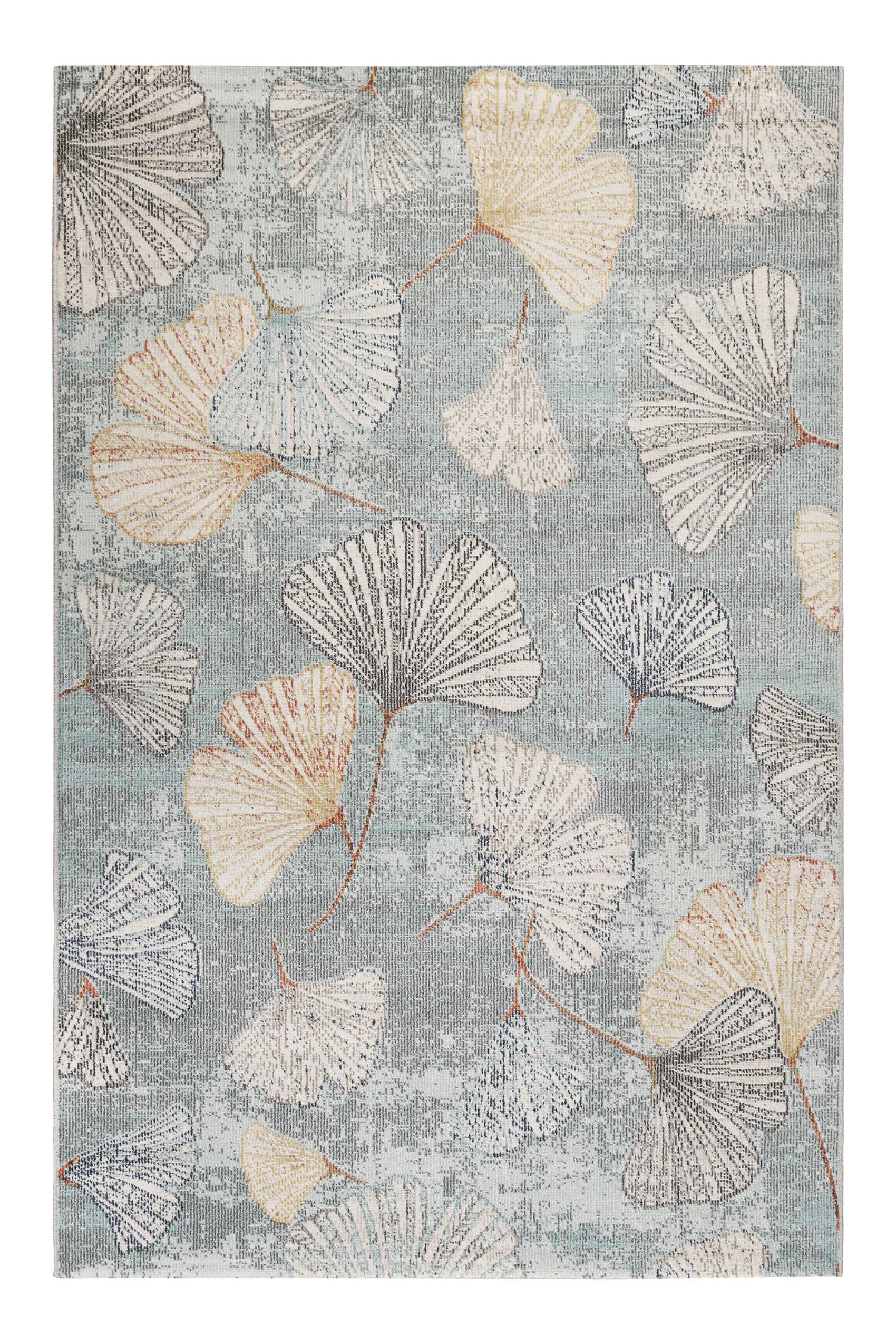 Tapis exterieur design motif floral tissé plat bleu 200x290