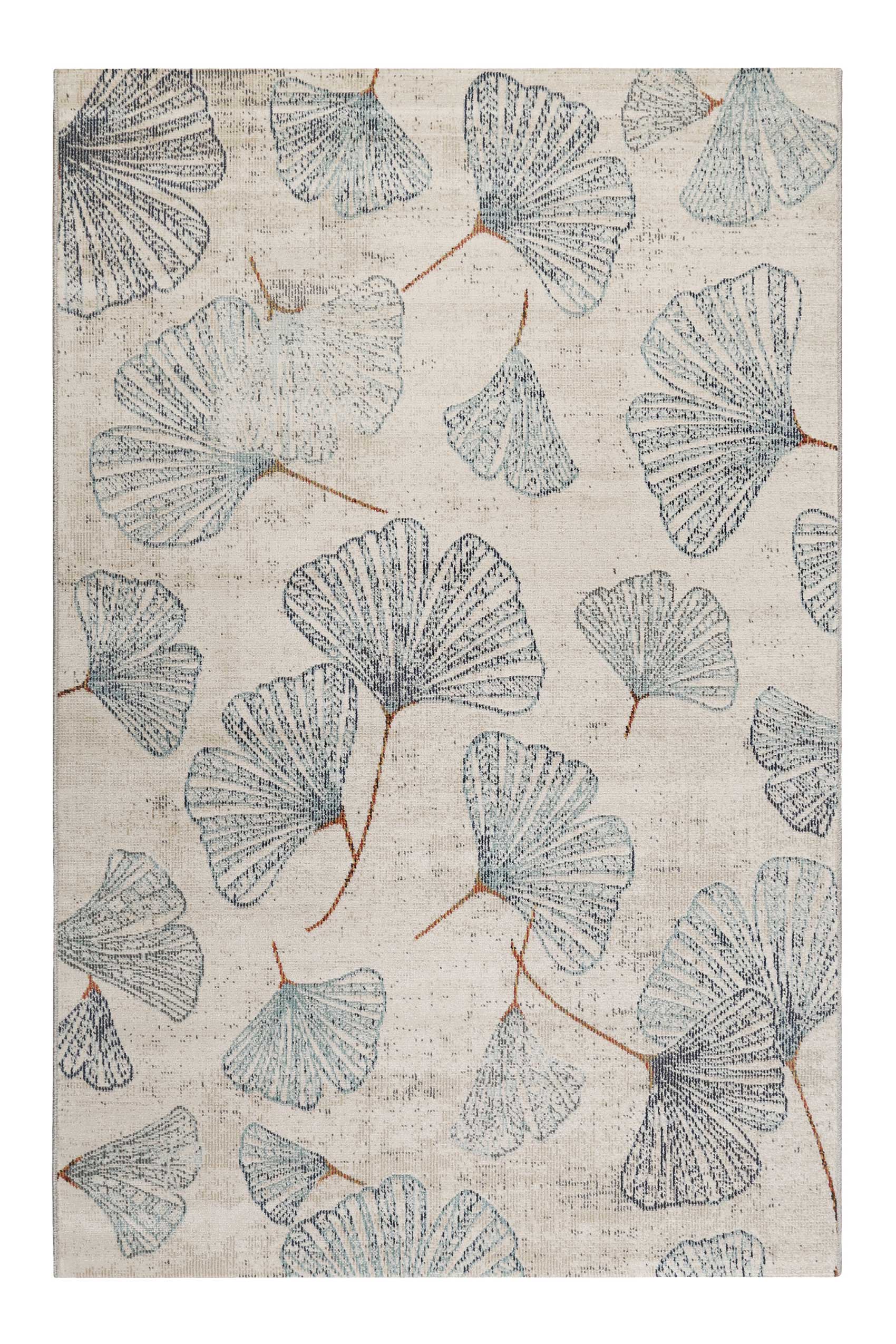 Tapis design in/outdoor motif floral tissé plat beige 133x200