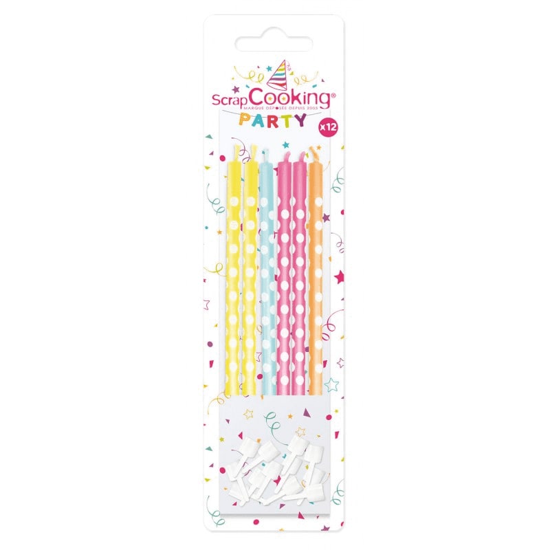 12 bougies multicolores à pois blancs 12 bougies multicolores à pois blancs