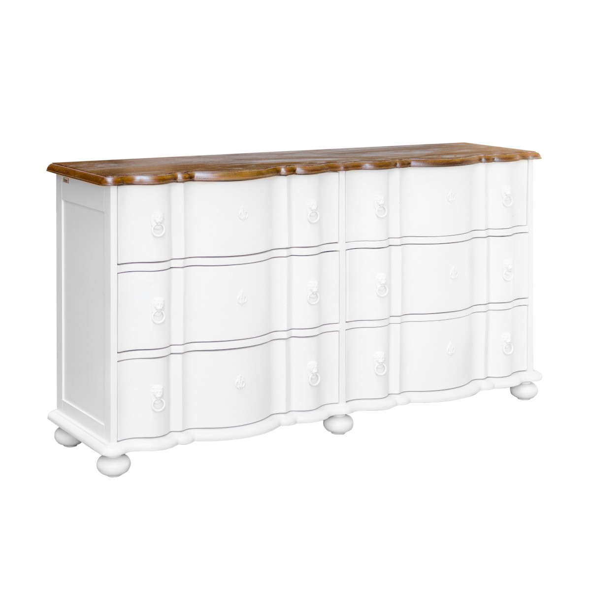 Commode double plateau chêne 6 tiroirs blanc