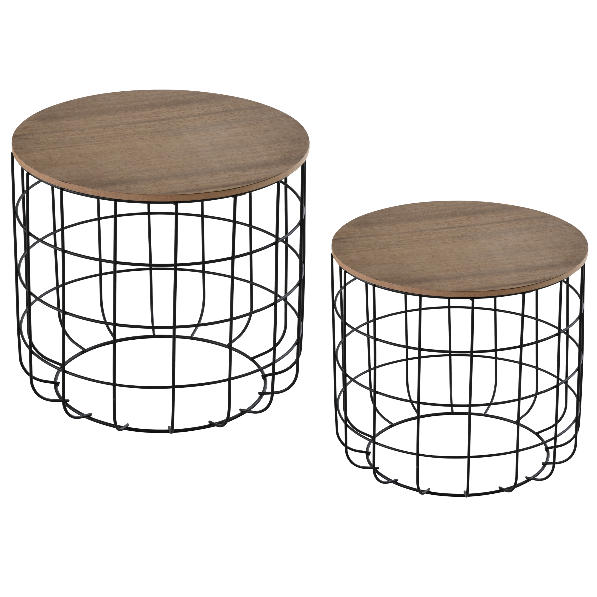 Lot de 2 tables basses gigognes encastrables noir bois (photo) Lot de 2 tables basses gigognes encastrables noir bois