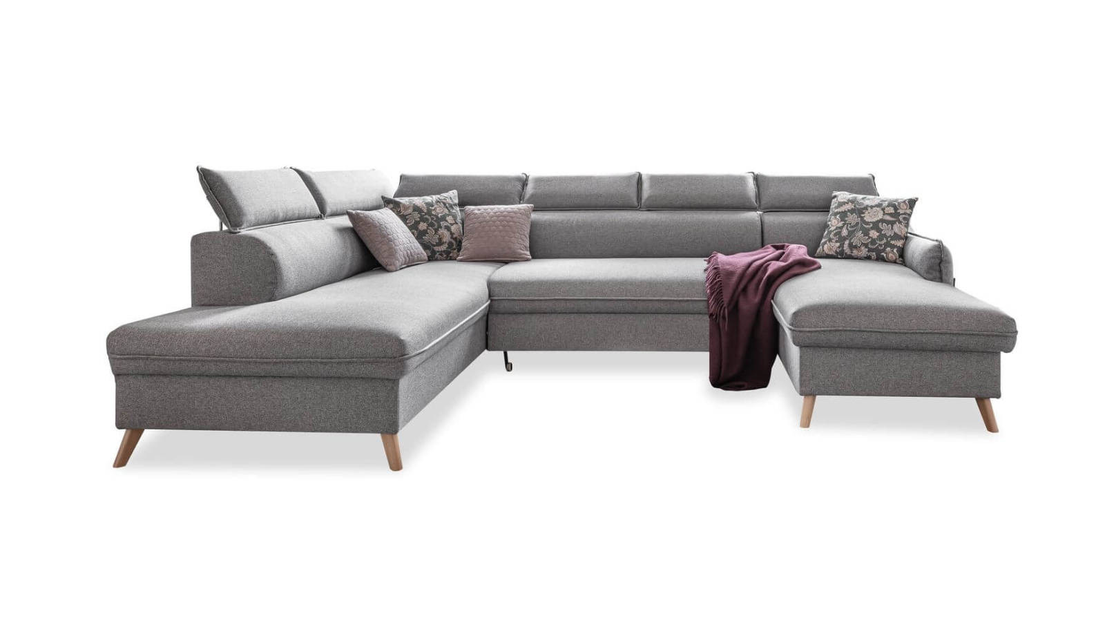 Canapé panoramique Angle gauche 7 places Tissu Gris clair Canapé panoramique Angle gauche 7 places Tissu Gris clair