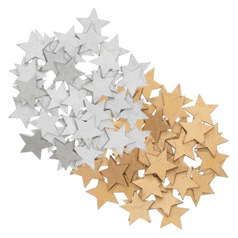 Confettis étoiles en bois or et argent (photo) Confettis étoiles en bois or et argent