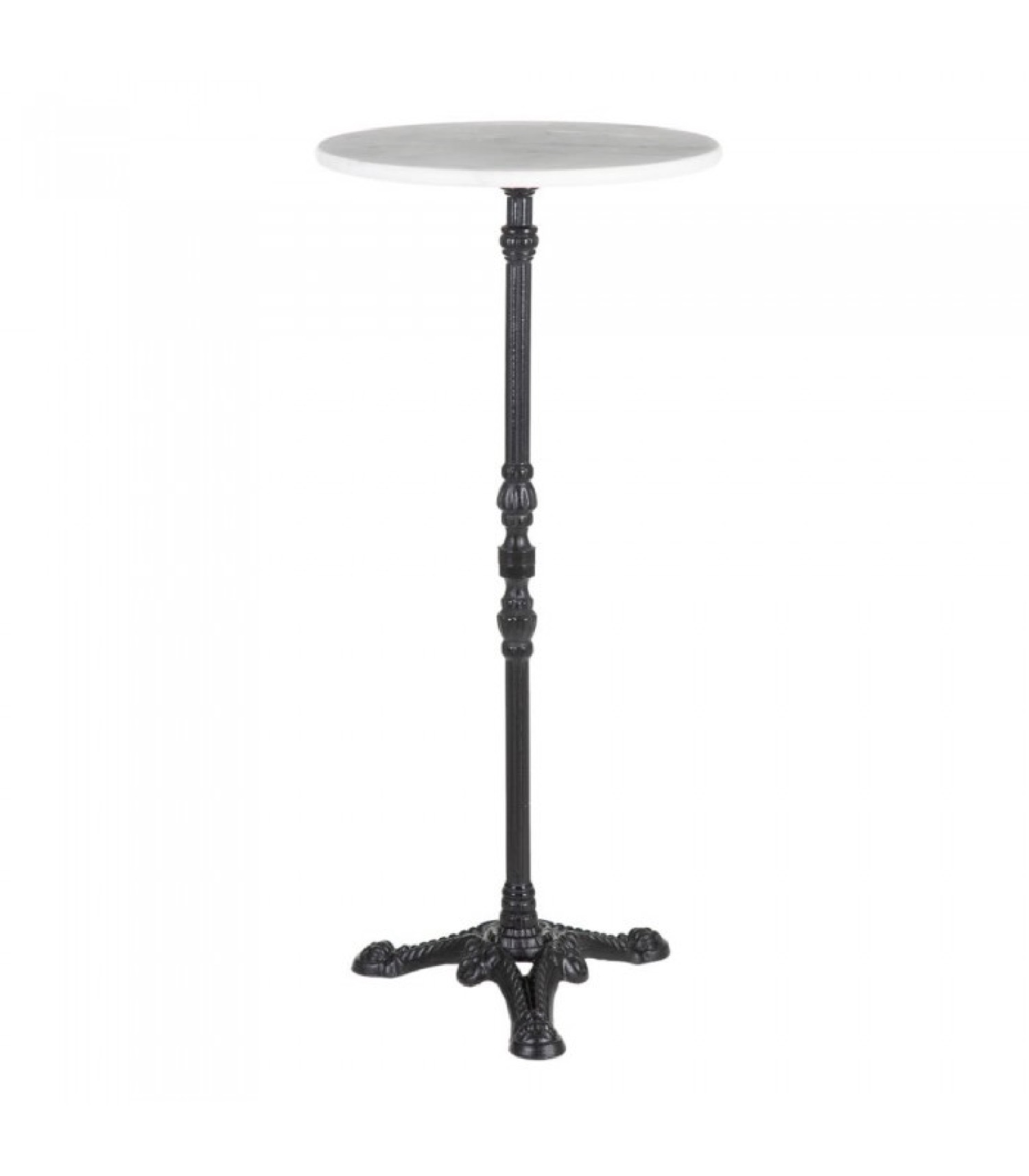 Table haute traditionnelle métal noir et plateau marbre blanc H110cm