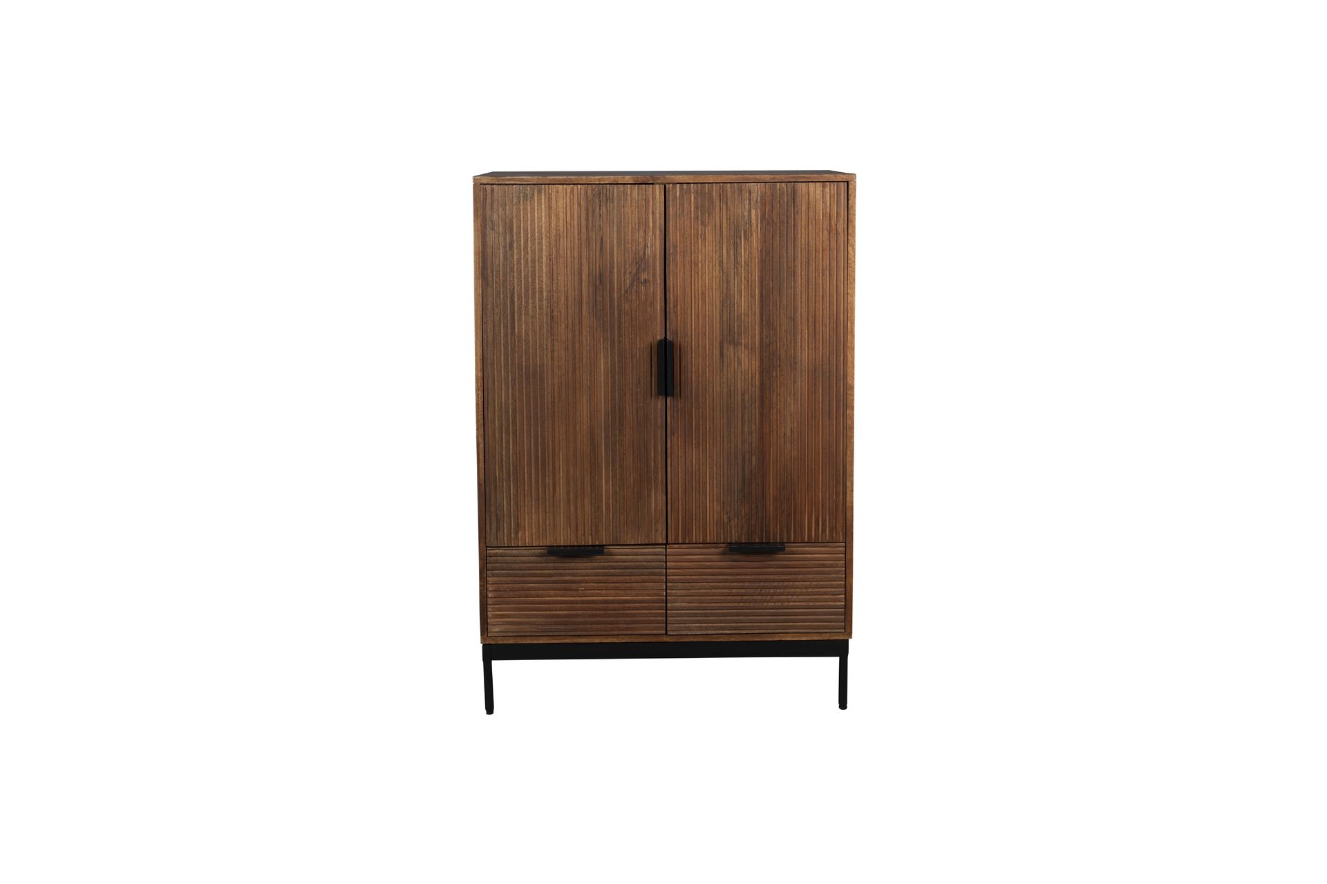Buffet 2 portes 2 tiroirs en bois foncé et métal Buffet 2 portes 2 tiroirs en bois foncé et métal