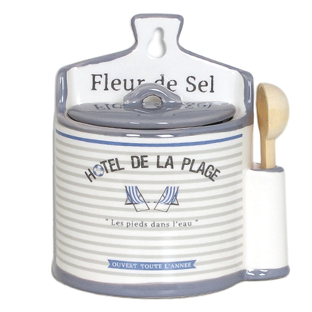 Boite à gros sel en faïence avec cuillère Boite à gros sel en faïence avec cuillère
