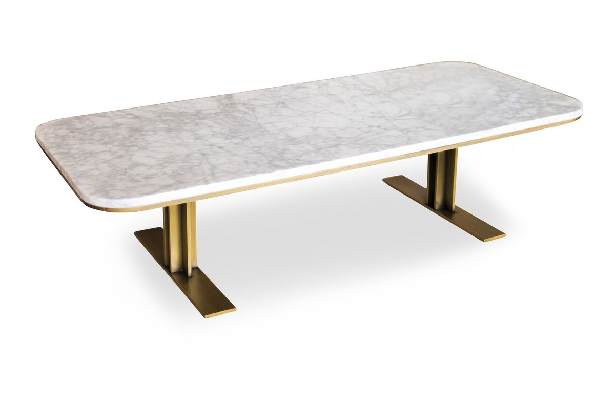 Table basse en laiton et marbre blanc