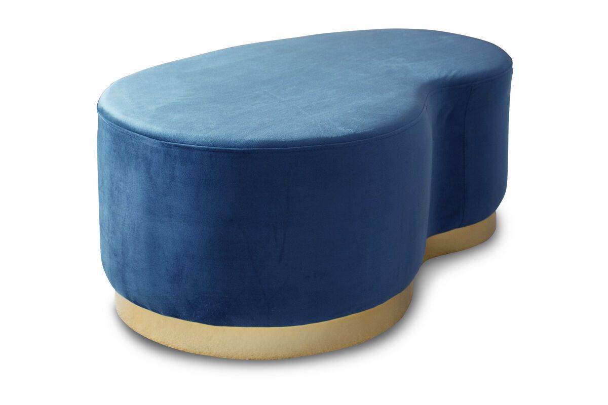 Pouf haricot 2 places en velours bleu et métal doré Pouf haricot 2 places en velours bleu et métal doré