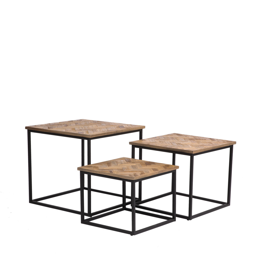 3 tables basses gigognes carrées en métal et teck recyclé 3 tables basses gigognes carrées en métal et teck recyclé