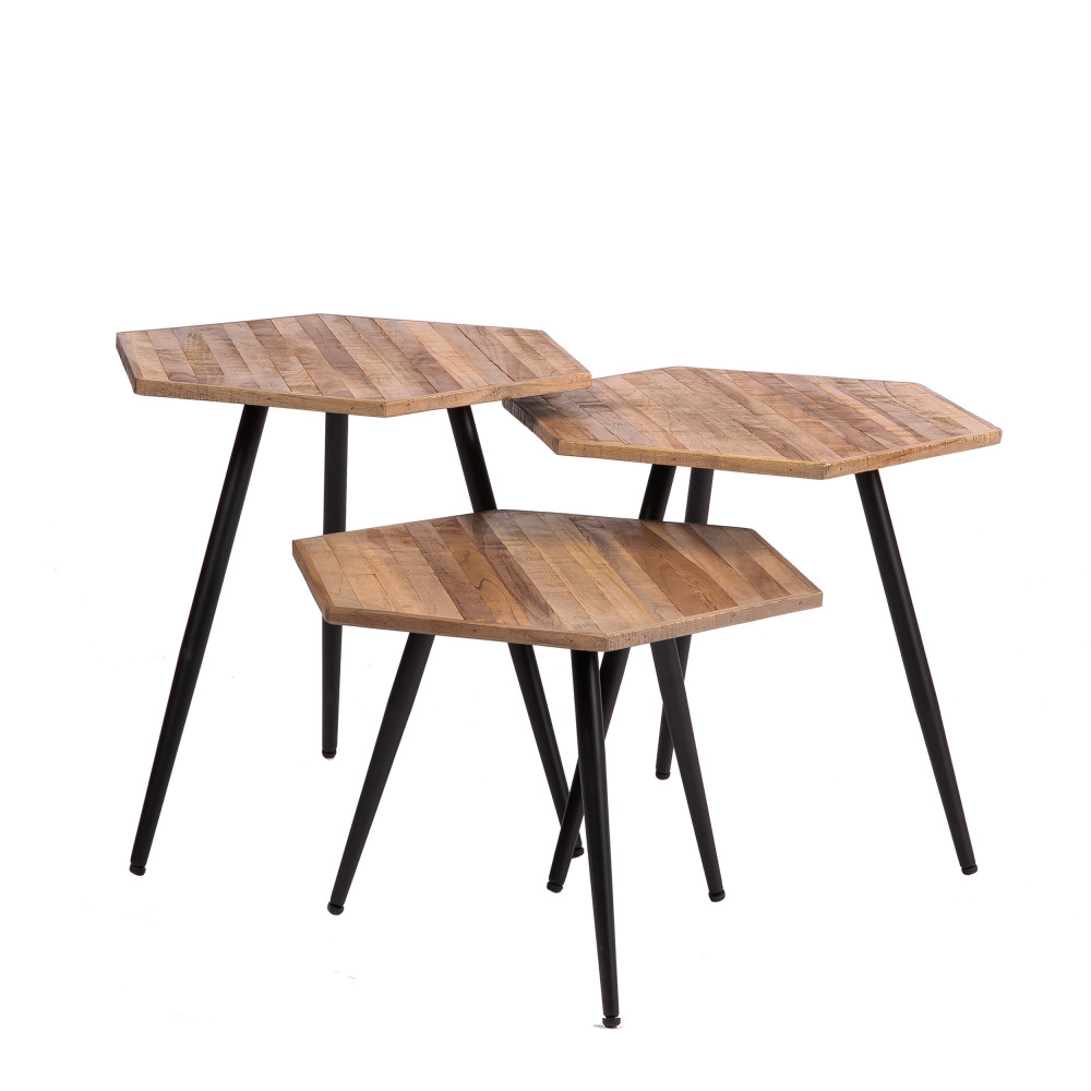 3 tables basses en métal et teck recyclé 3 tables basses en métal et teck recyclé