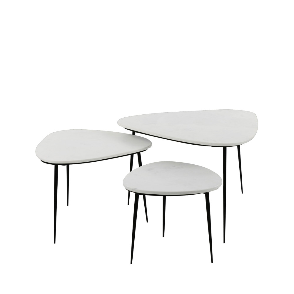 Set de 3 tables d'appoint en marbre blanc