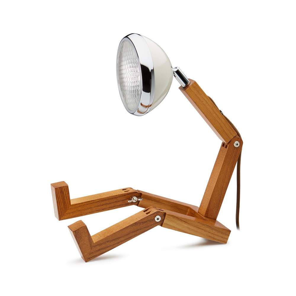 Lampe de table mr. Wattson en bois blanc vintage