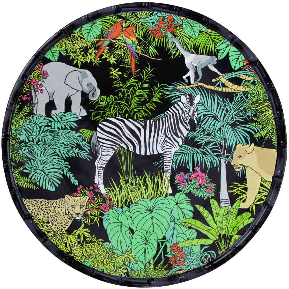 Plat de service rond en mélamine avec des motifs jungle