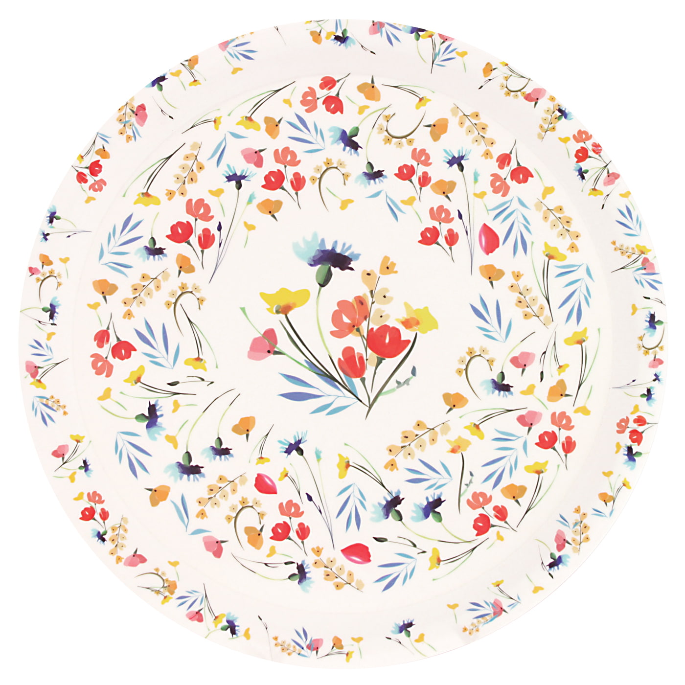 Plat de service rond en bambou 35 cm avec des motifs à fleurs