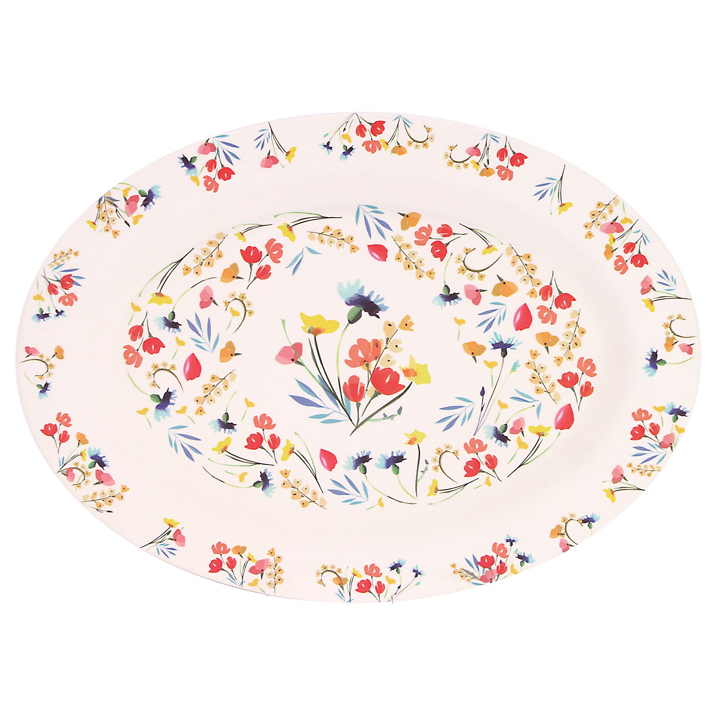 Plat de présentation ovale bambou écologique avec des motifs à fleurs