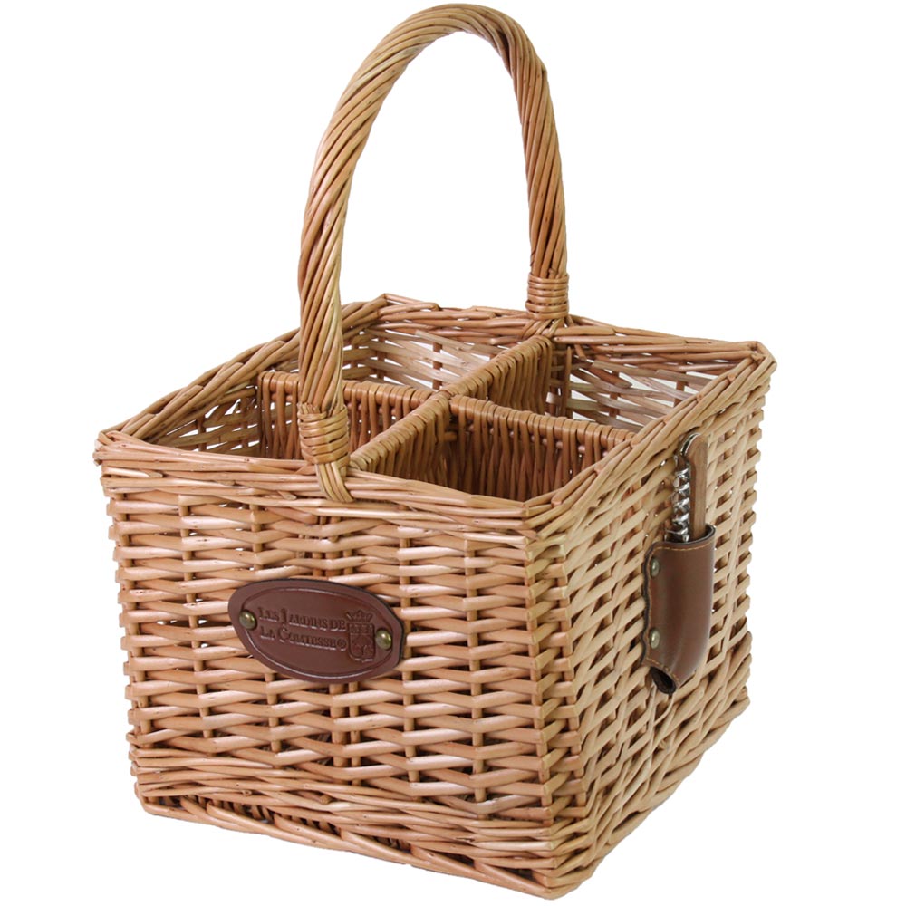 Panier porte-bouteille en osier avec 4 casiers Panier porte-bouteille en osier avec 4 casiers