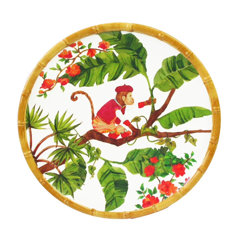 petite assiette en mélamine décorée par des singes de bali ø 23 cm