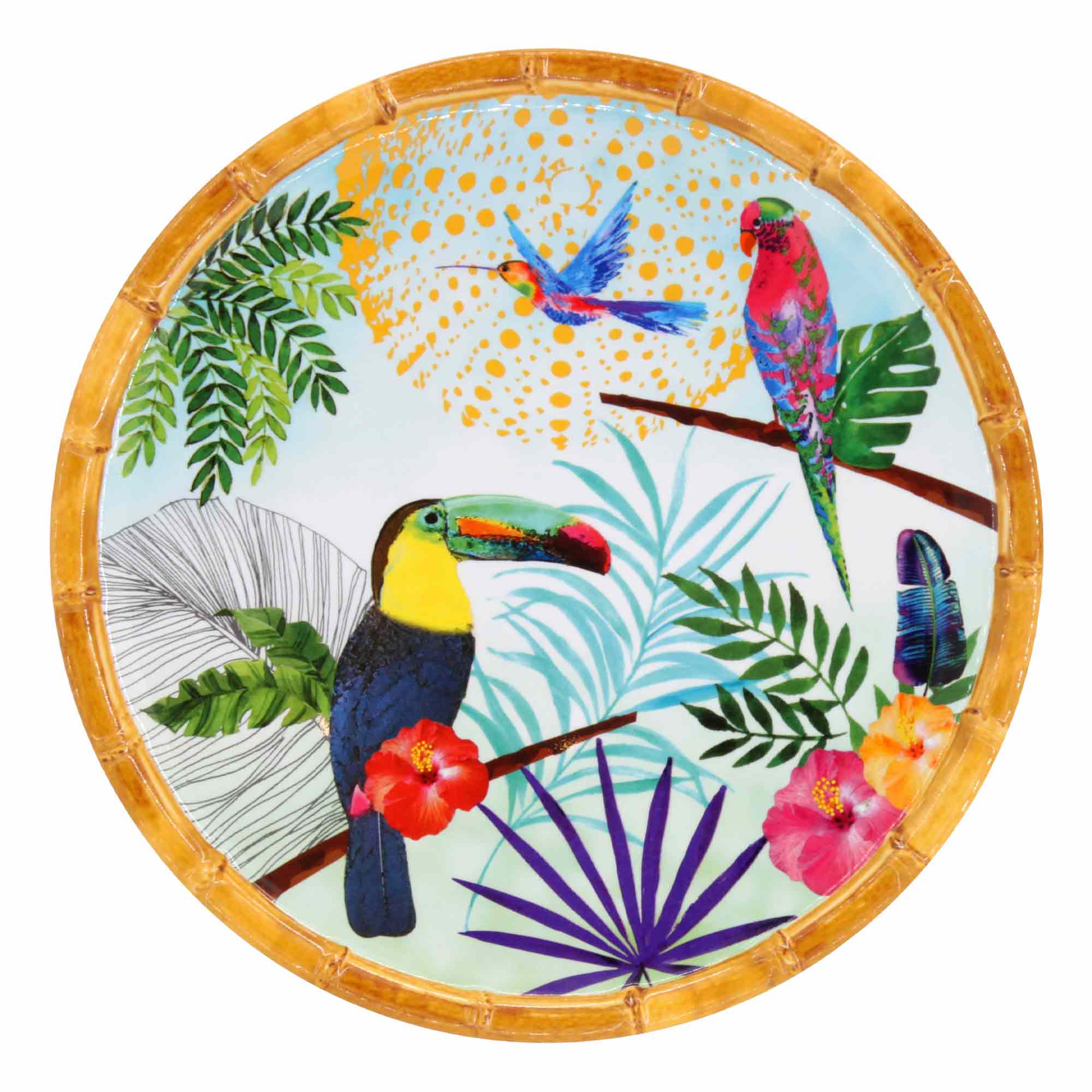 Petite assiette plate en mélamine 23 cm imprimé toucans de Rio
