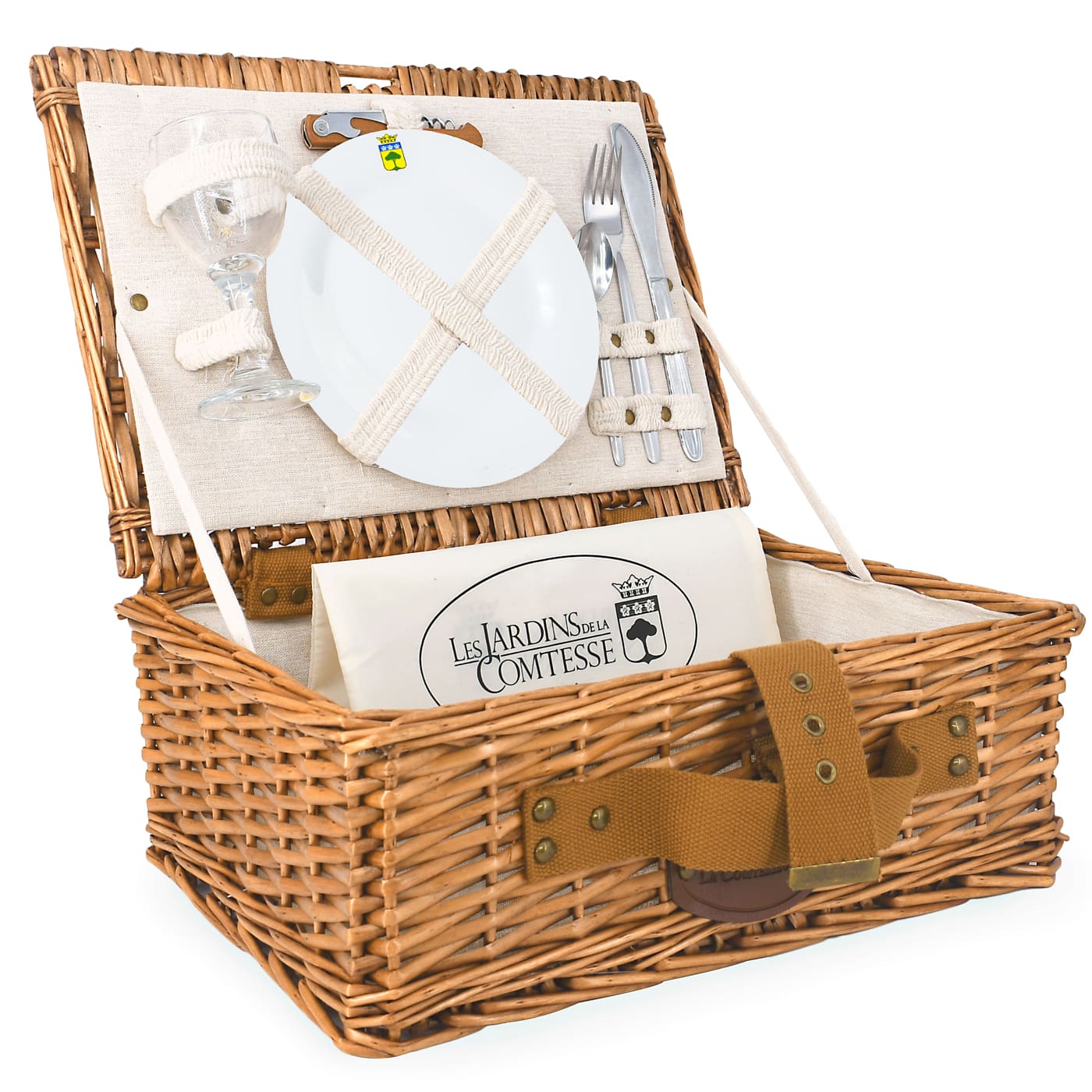 Panier pique-nique en osier Solo tissu lin 1 personne (photo) Panier pique-nique en osier Solo tissu lin 1 personne