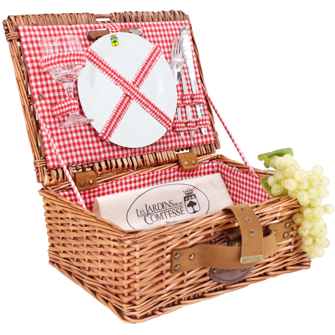 Panier pique-nique en osier Solo tissu vichy rouge 1 personne (photo) Panier pique-nique en osier Solo tissu vichy rouge 1 personne